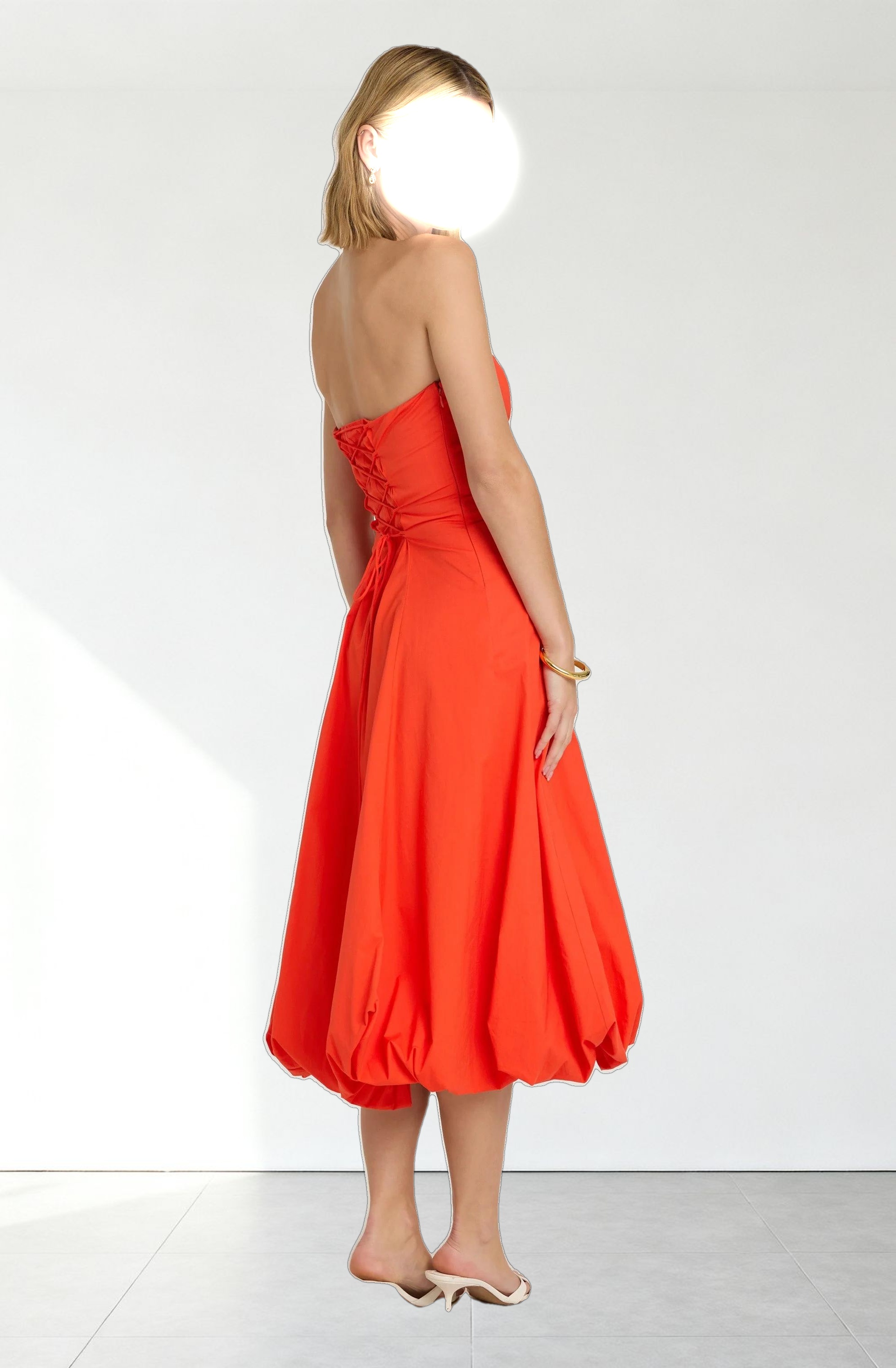 Lace Up Strapless Bubble Dress