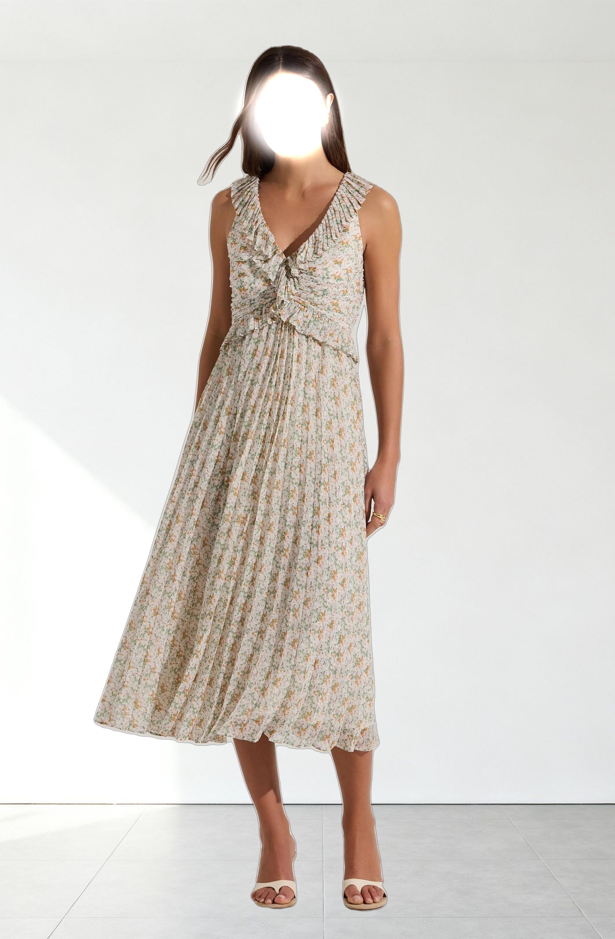 Floral Ruffle Pleated Midi Dress