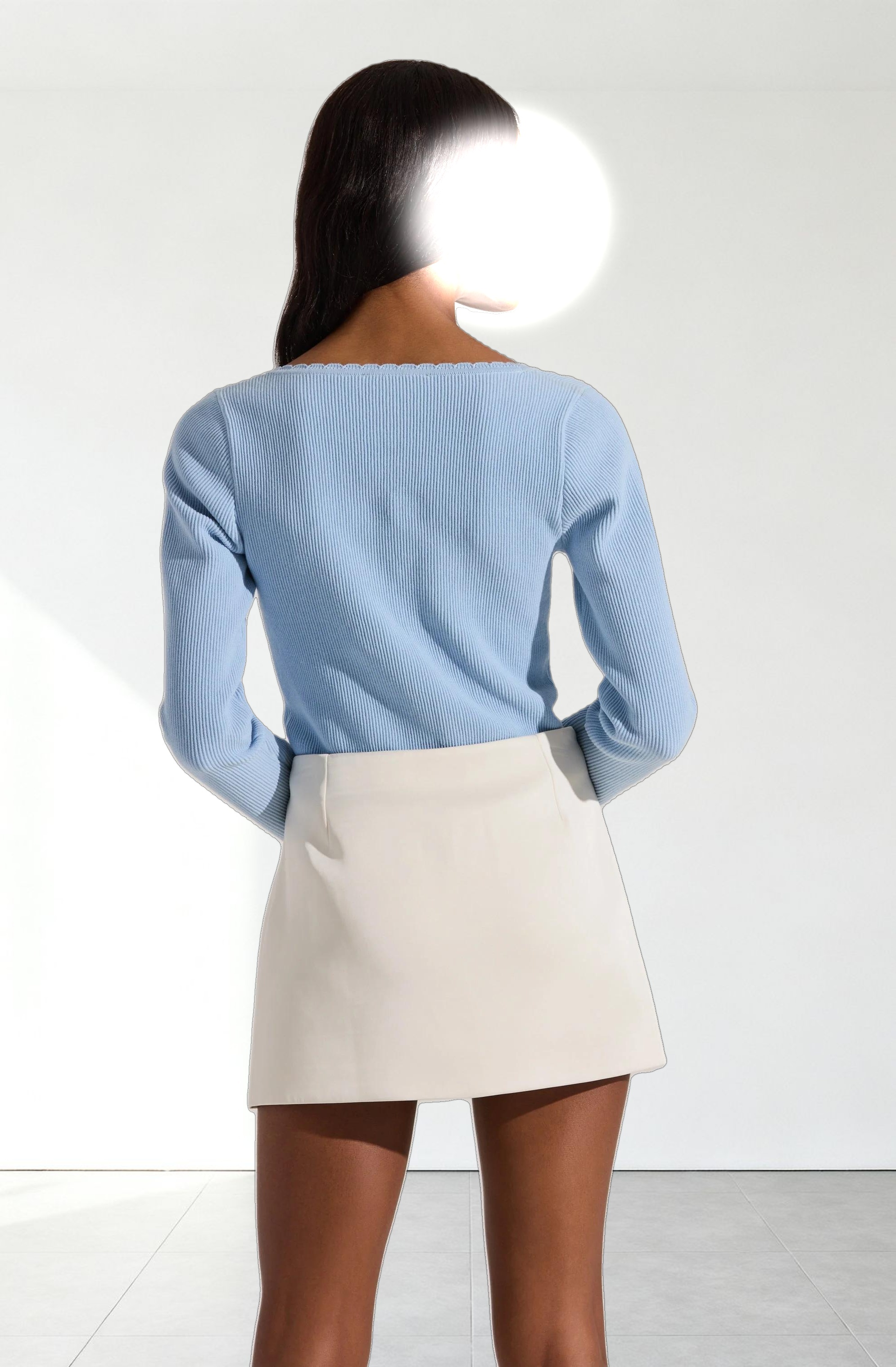 Scallop Trim Ribbed Knit Top