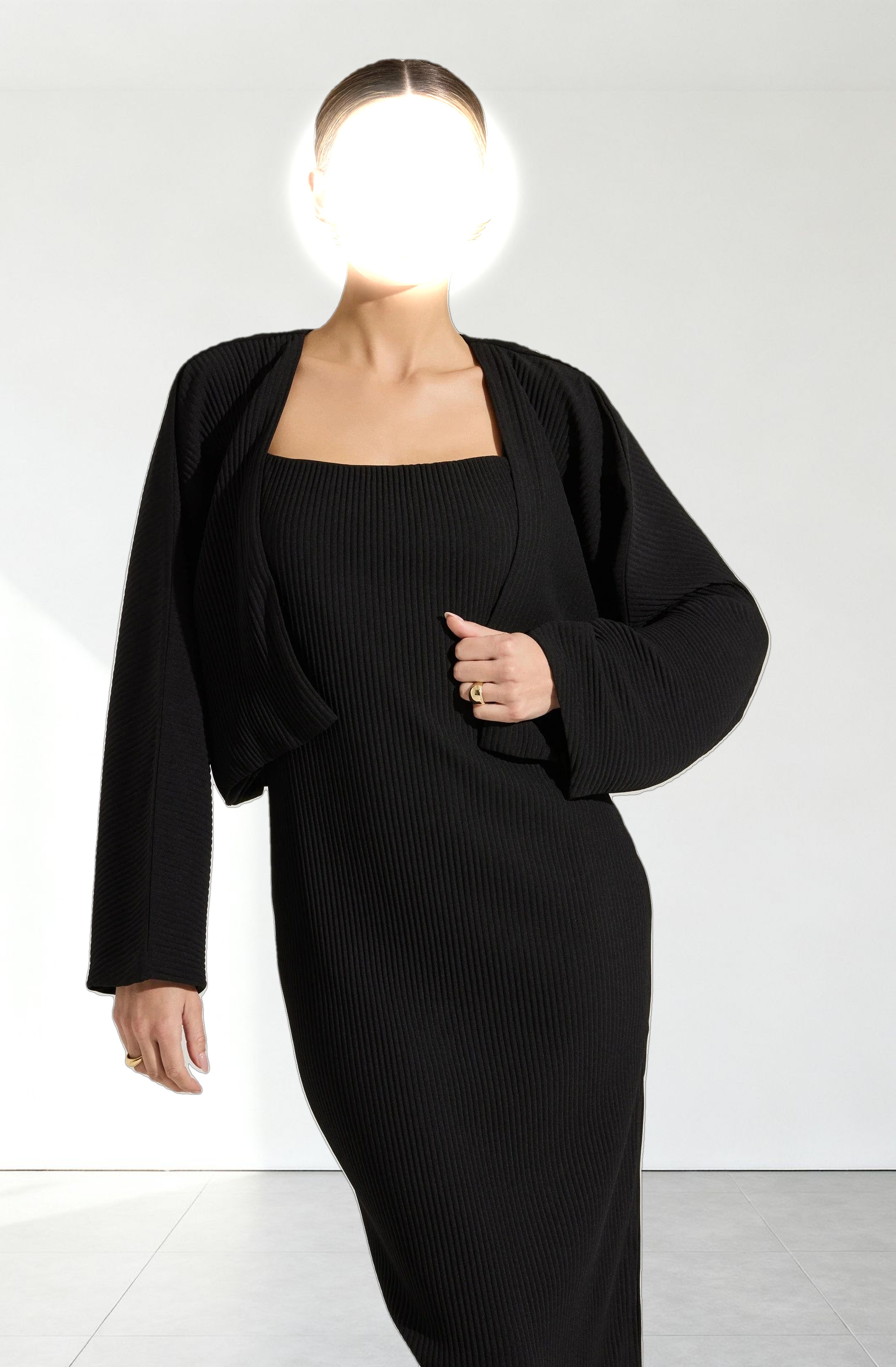 Ribbed Midi Dress & Shrug Set