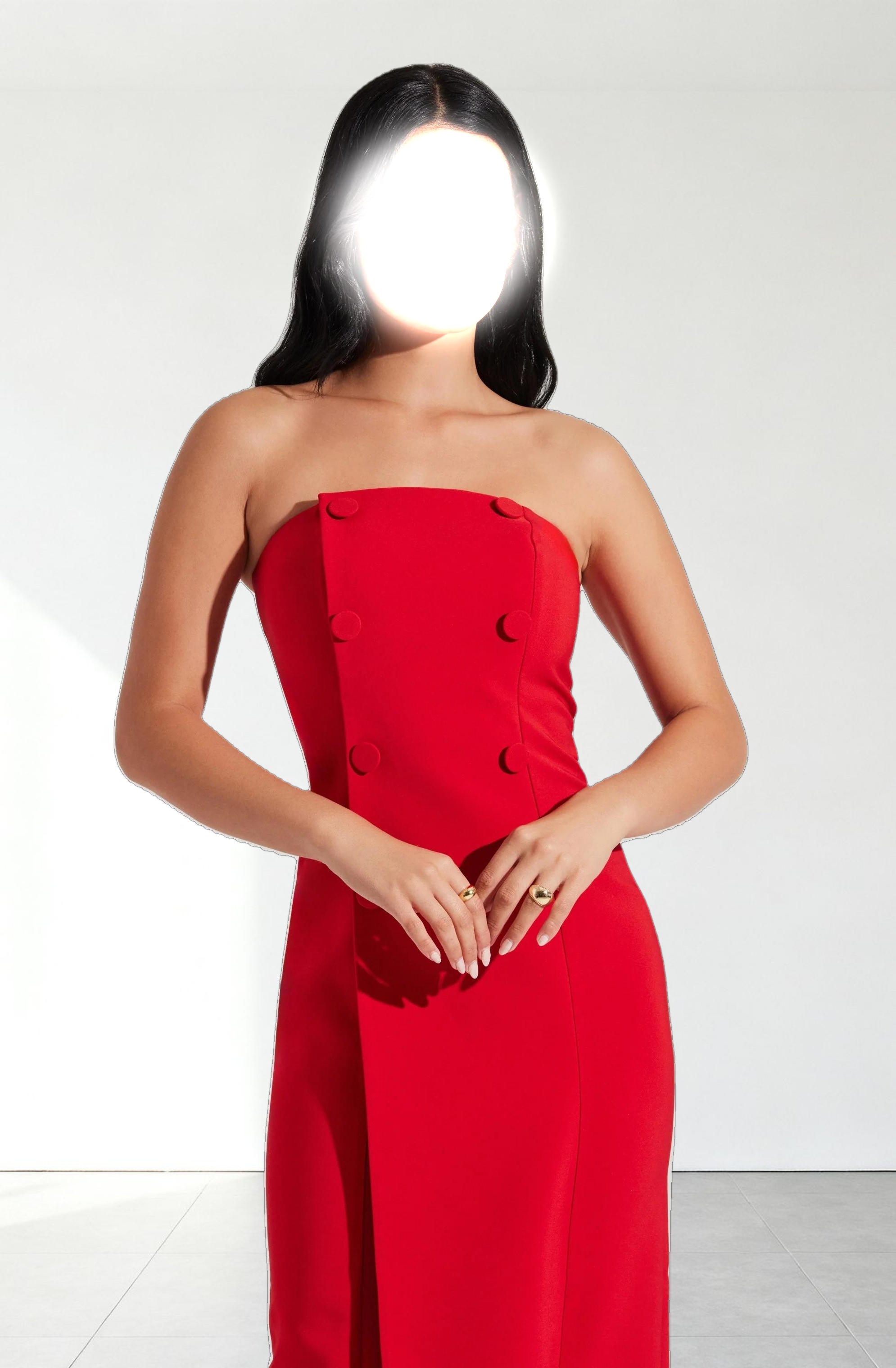 Strapless Double-Breasted Midi Dress