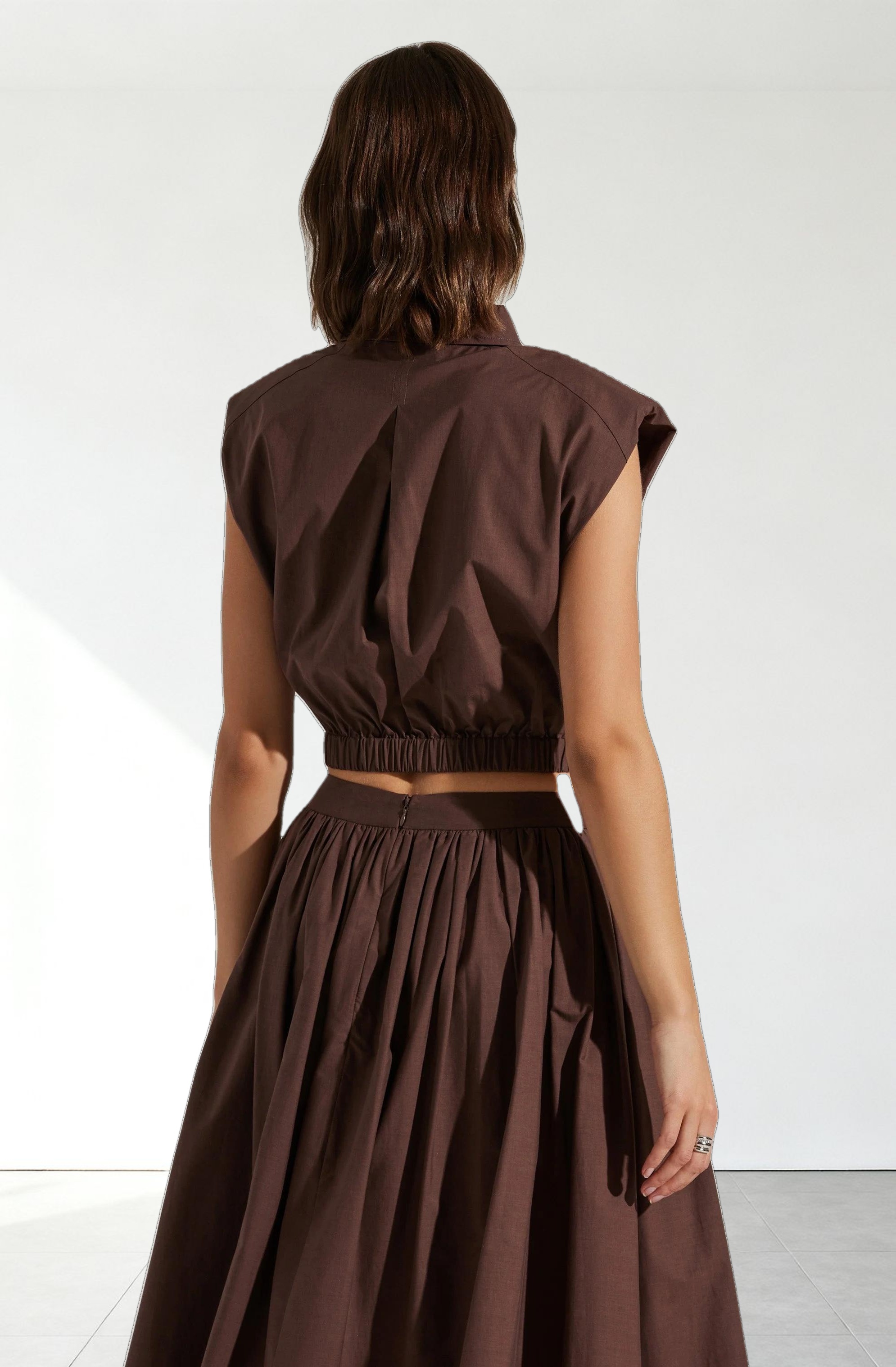 Bysen Padded Shoulder Button-Up Top