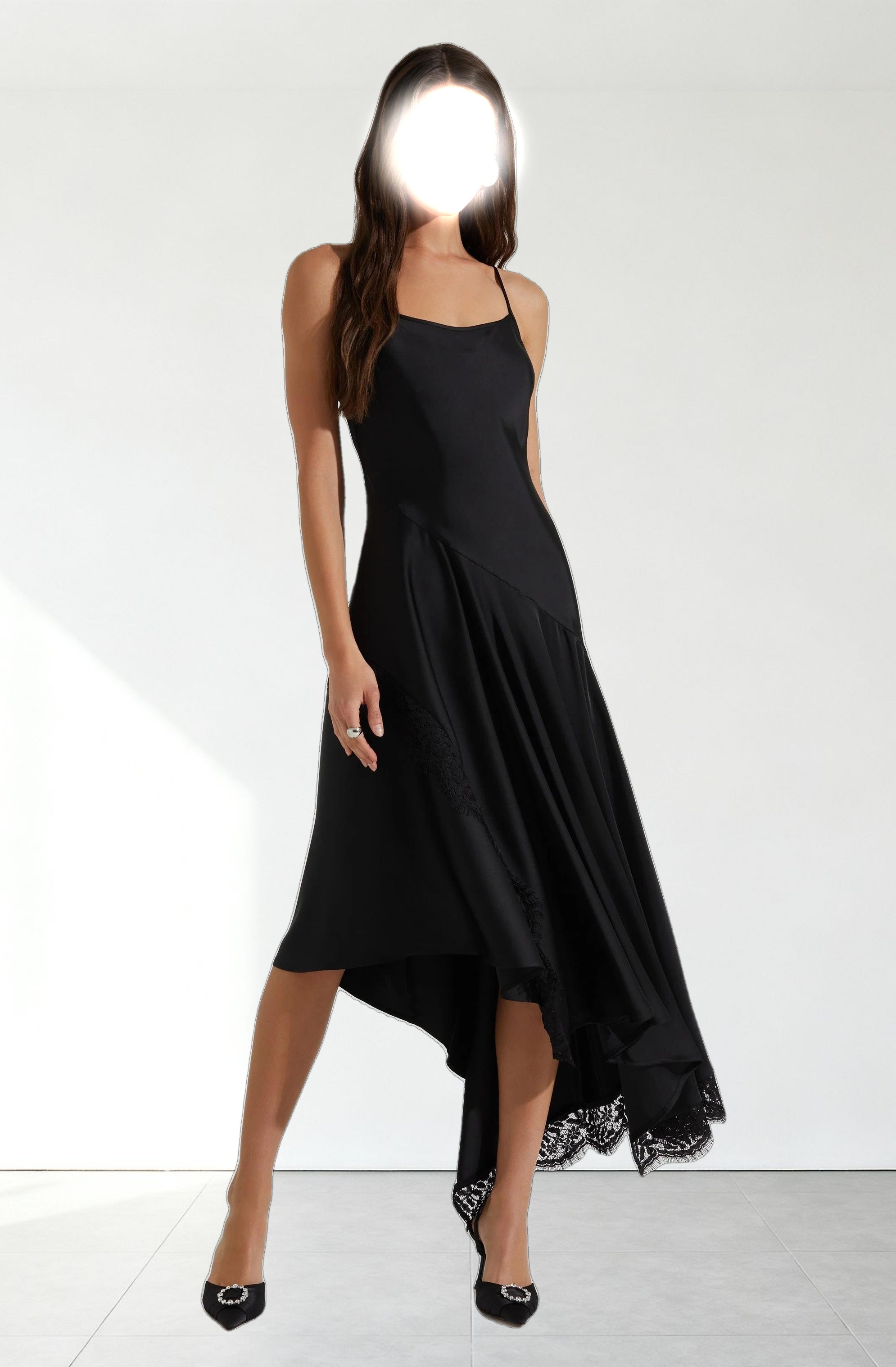 Ione Satin Lace Trim Dress