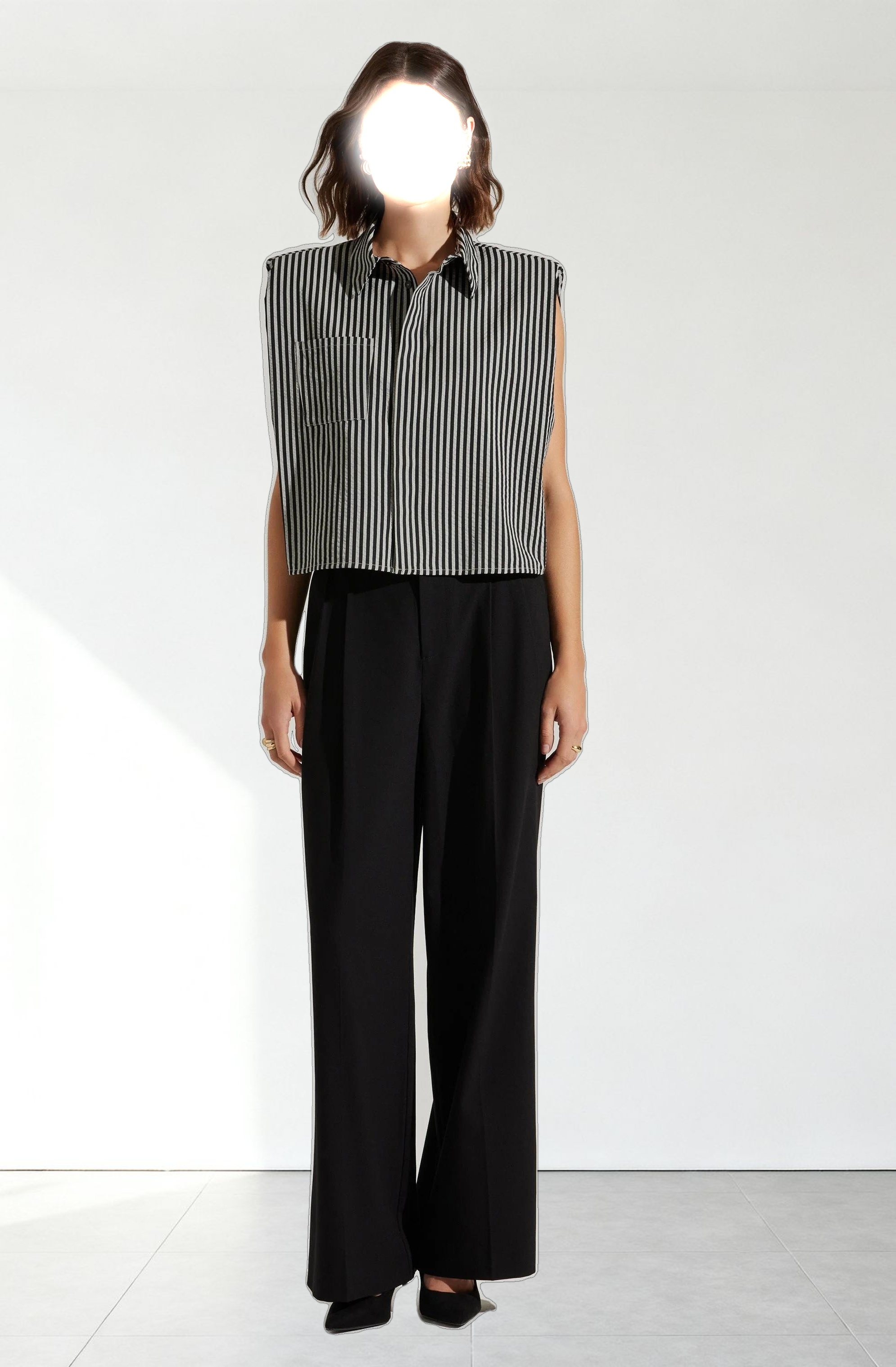 Elswyth Padded Shoulder Button-Up Top