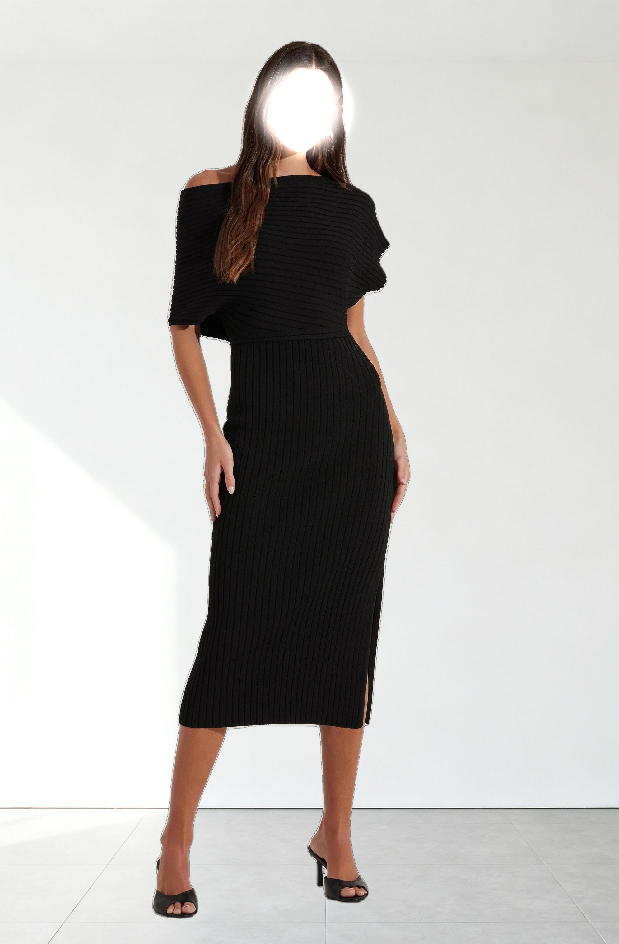 Off Shoulder Ribbed Sweater Dress