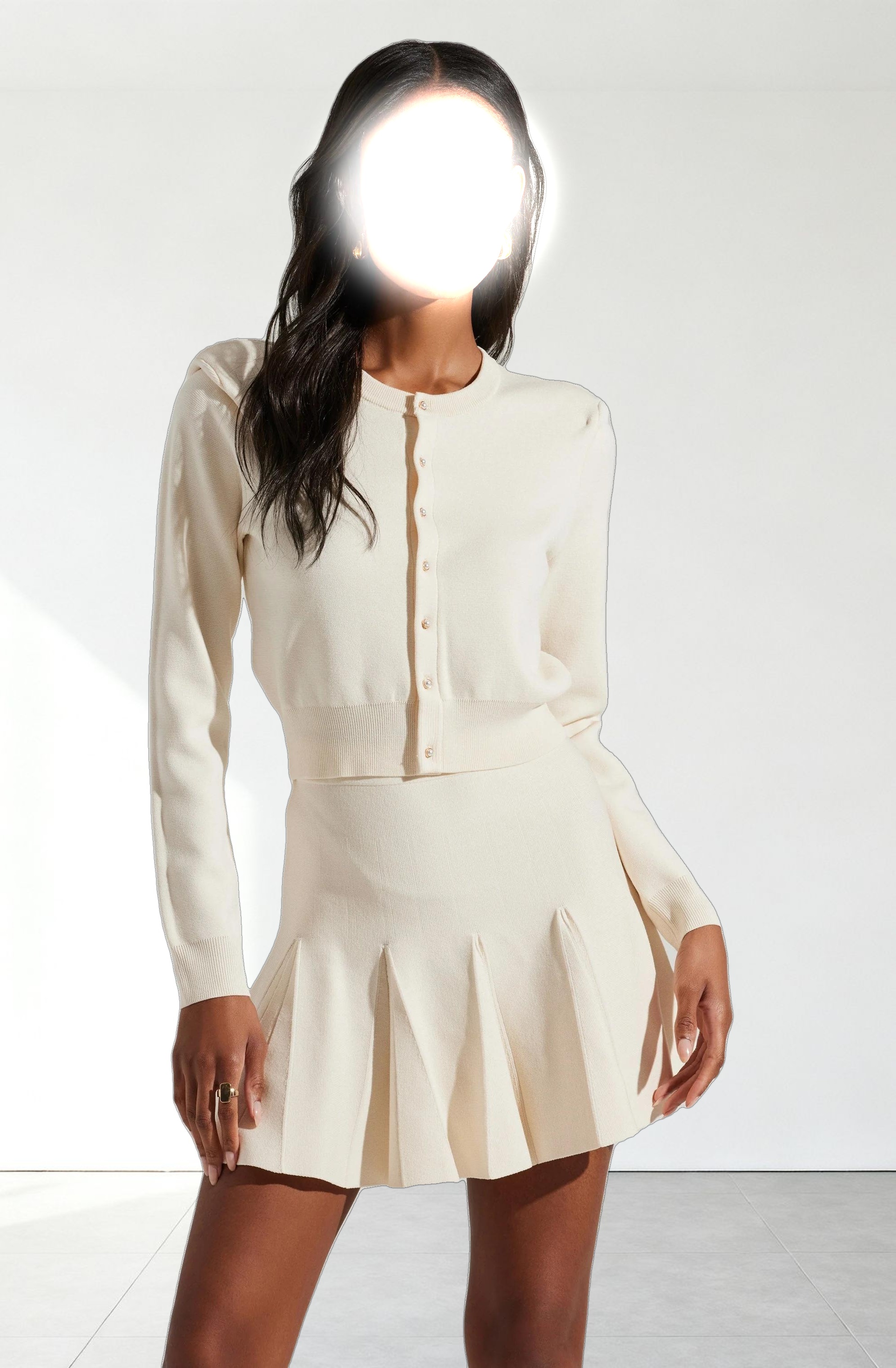 Denisa Faux Pearl Button Cardigan