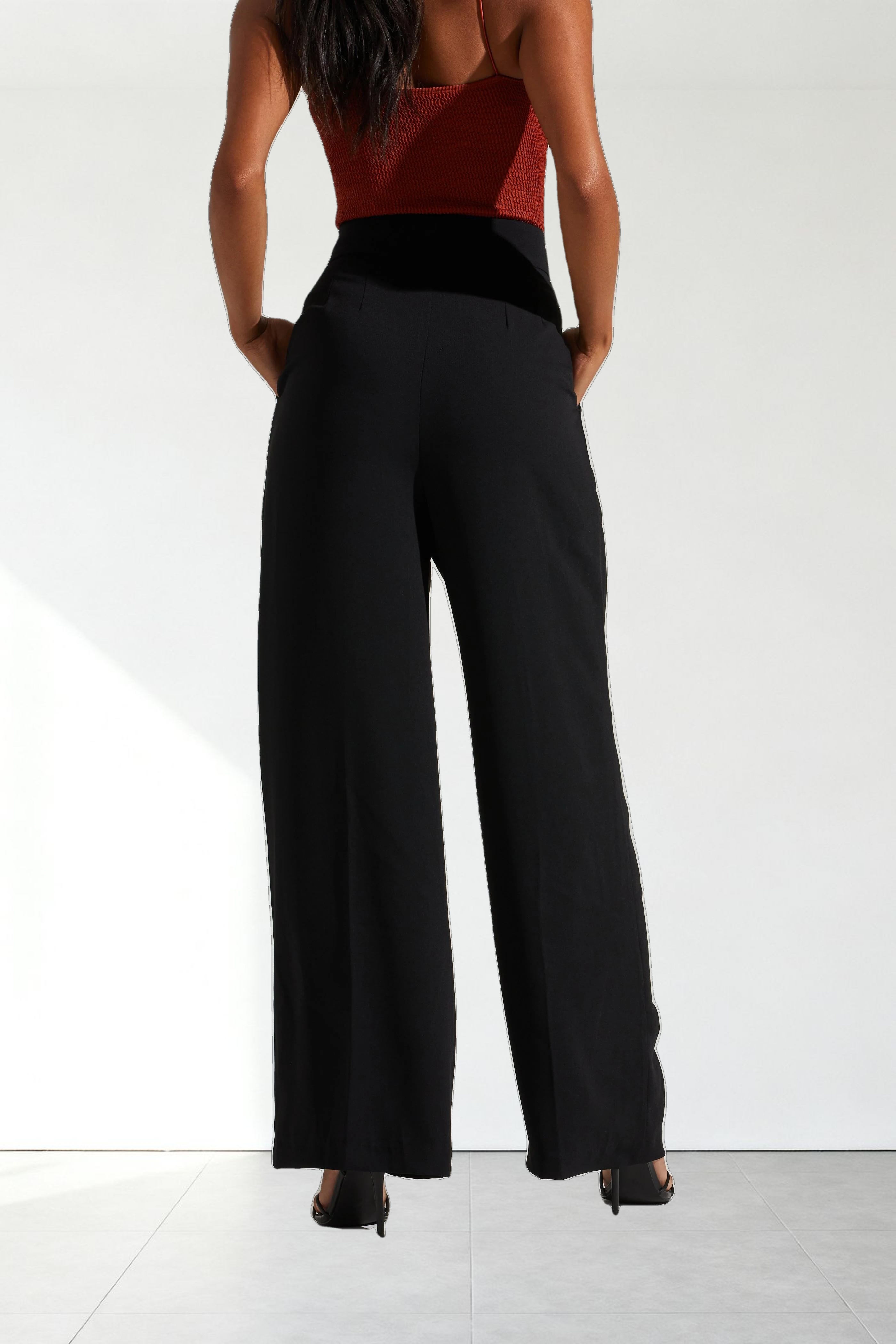 Boyfriend Criss Cross Pleated Wide Leg Pants