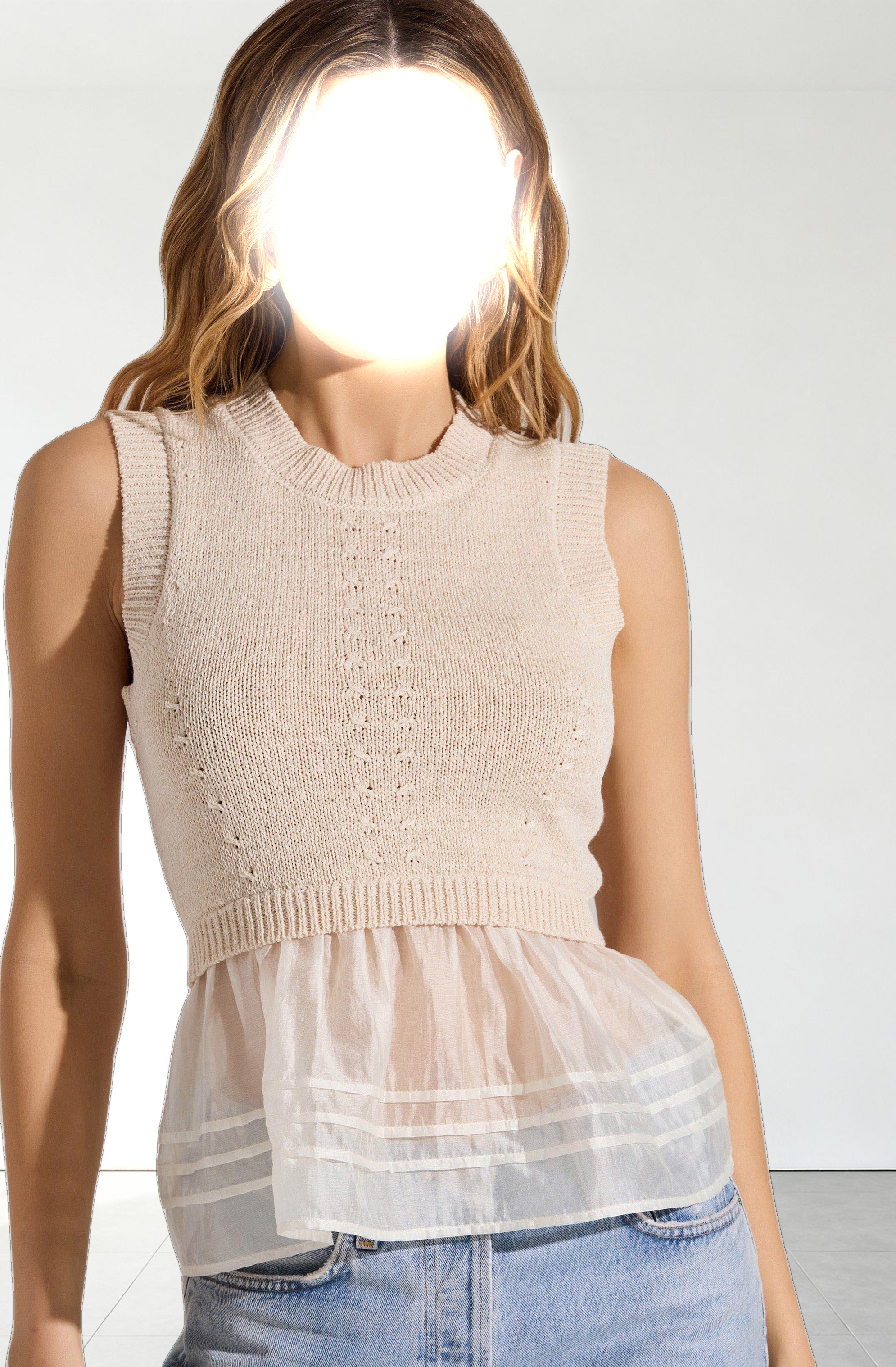 Sheer Peplum Sweater Vest