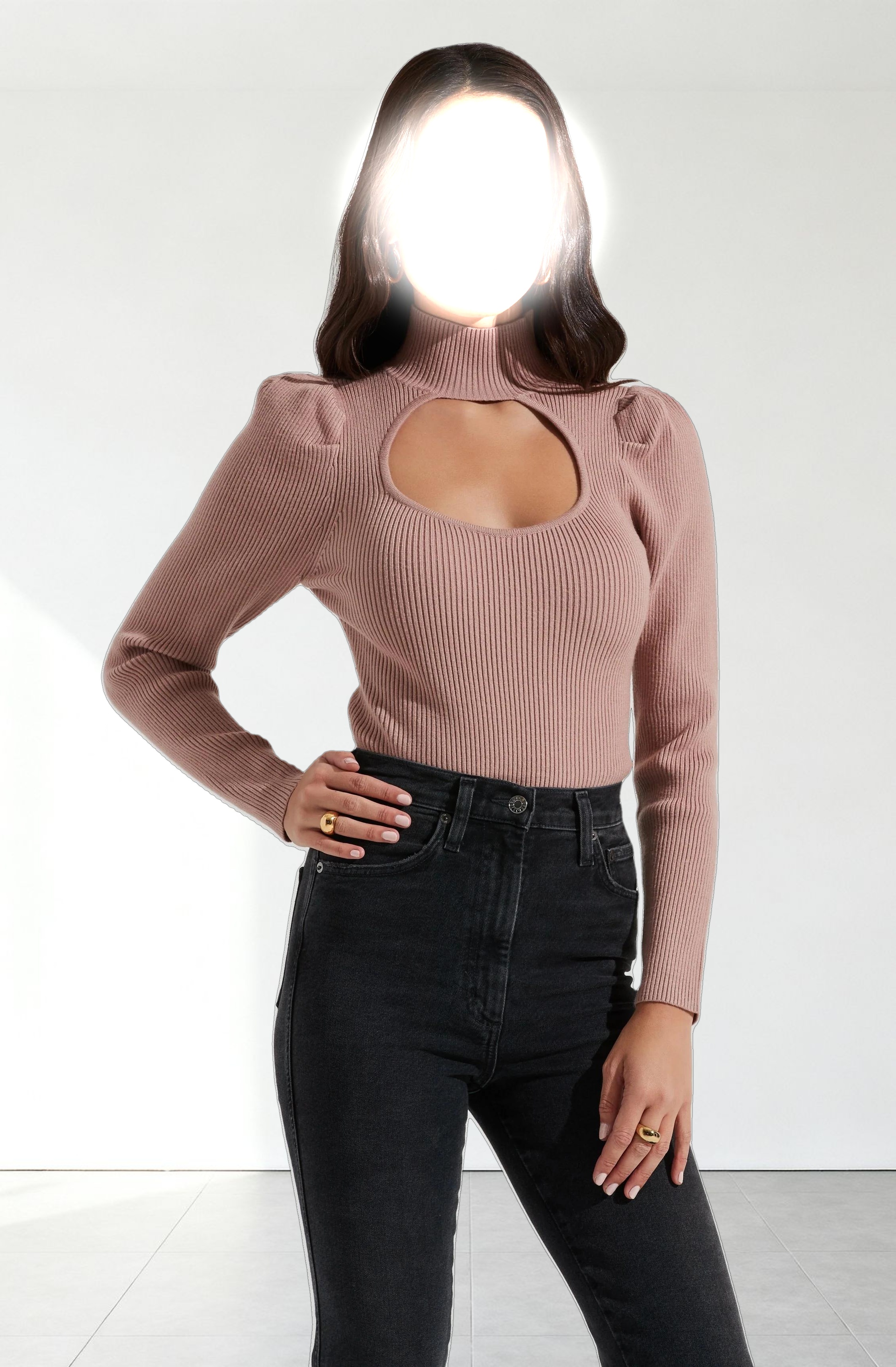 Front Cutout Long Sleeve Sweater Bodysuit