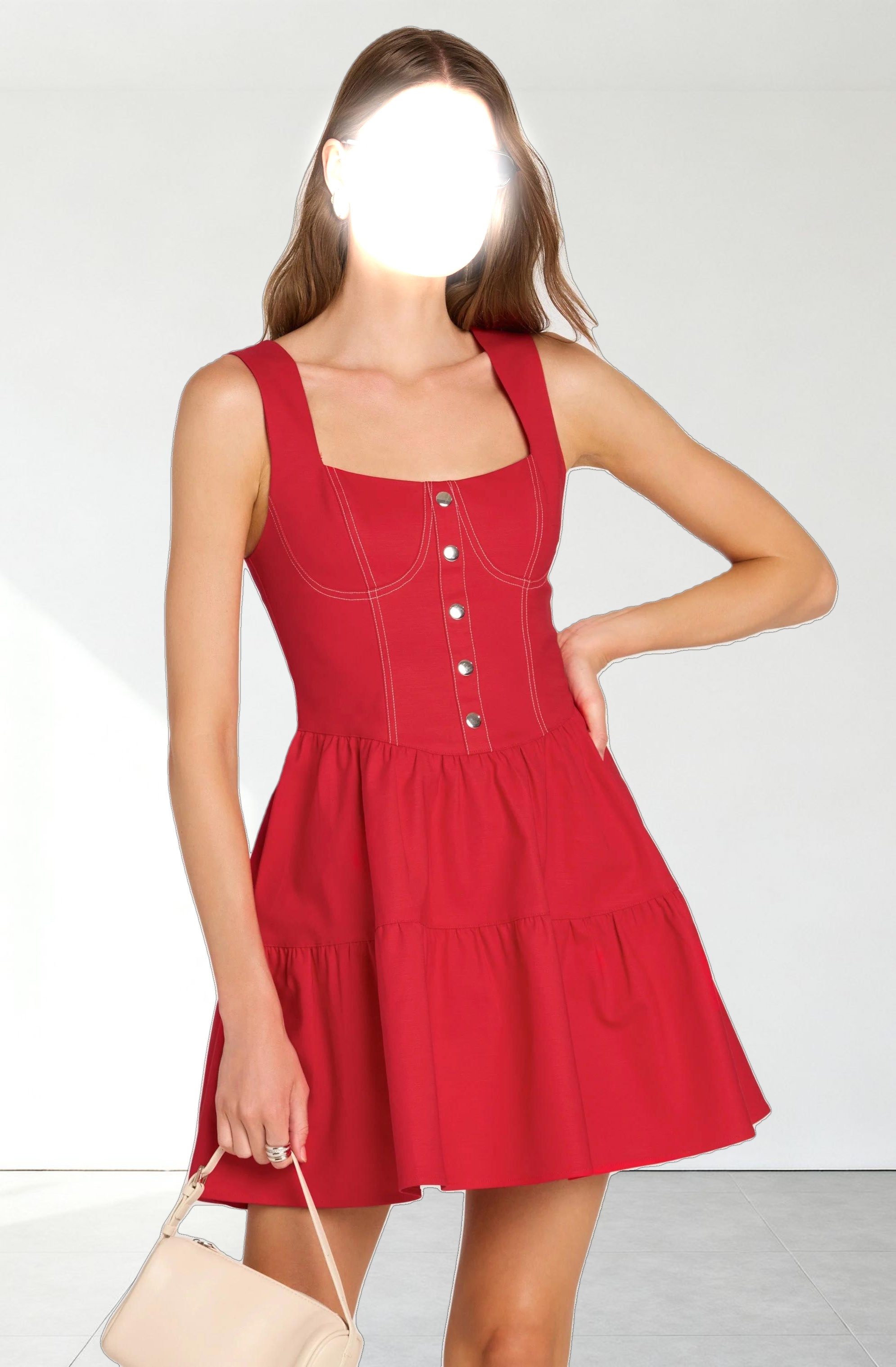 Tiered Stitch Detail Mini Dress