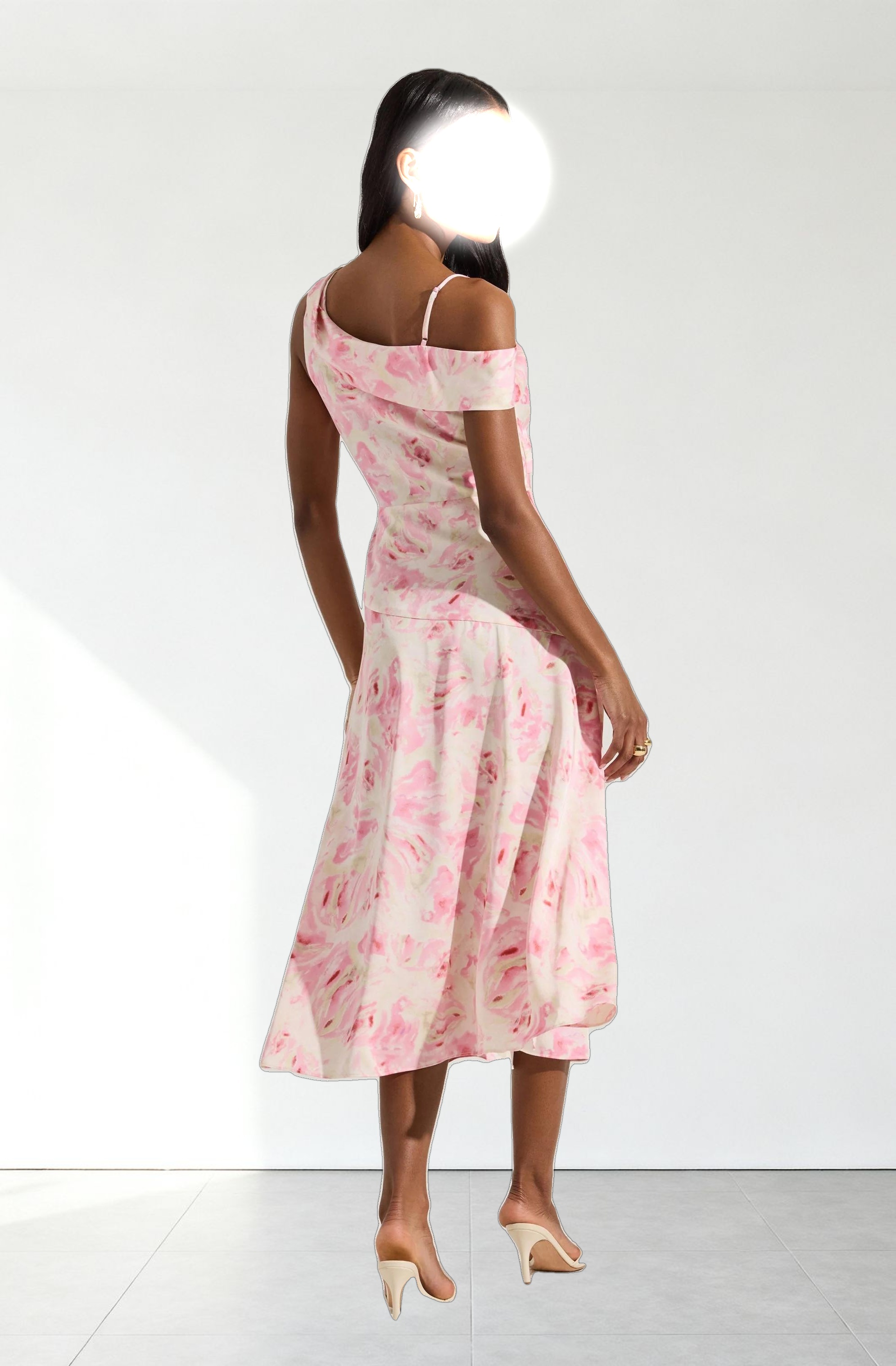 Asymmetric Shoulder Strap Midi Dress