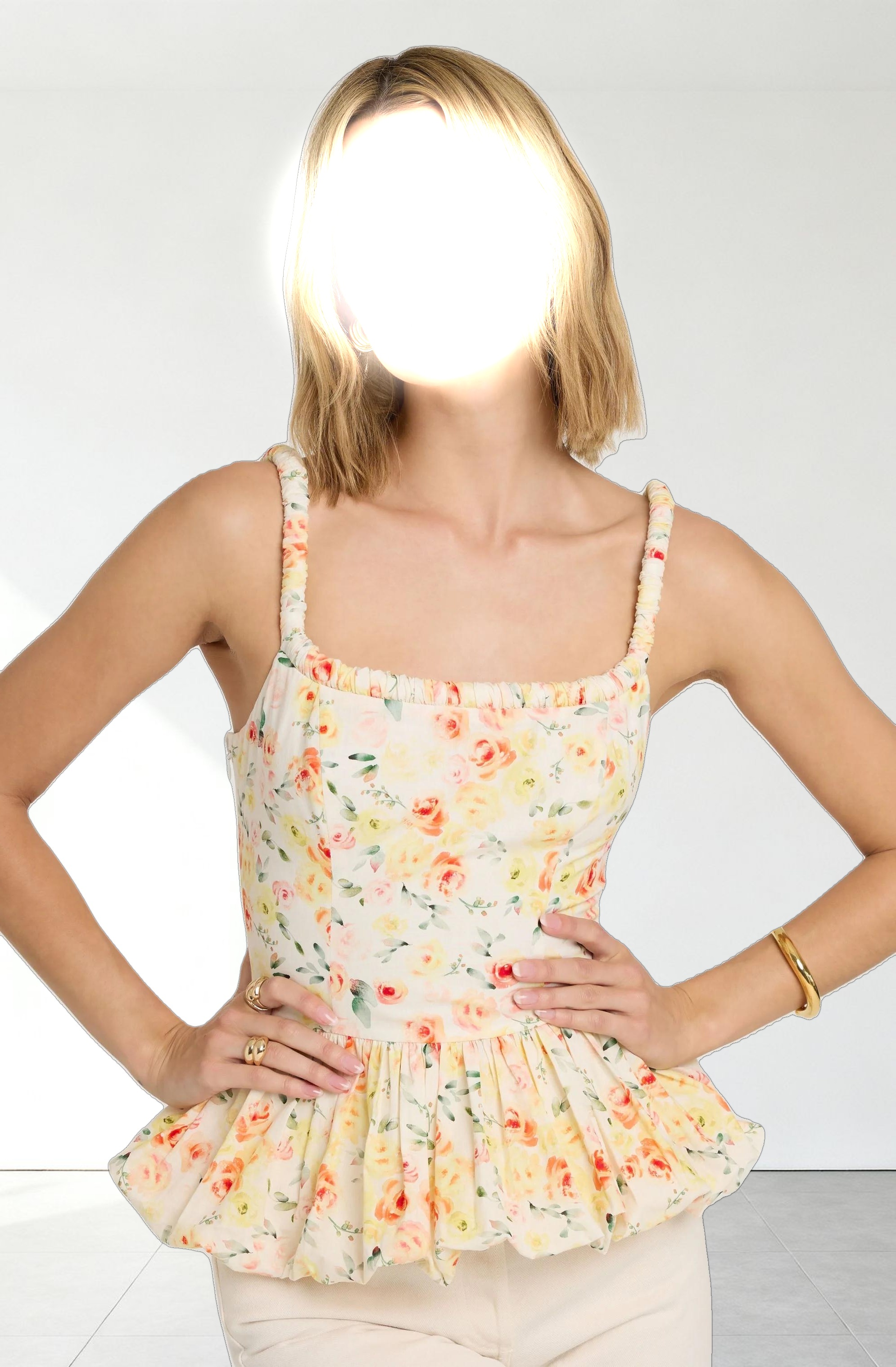 Floral Bubble Hem Peplum Top