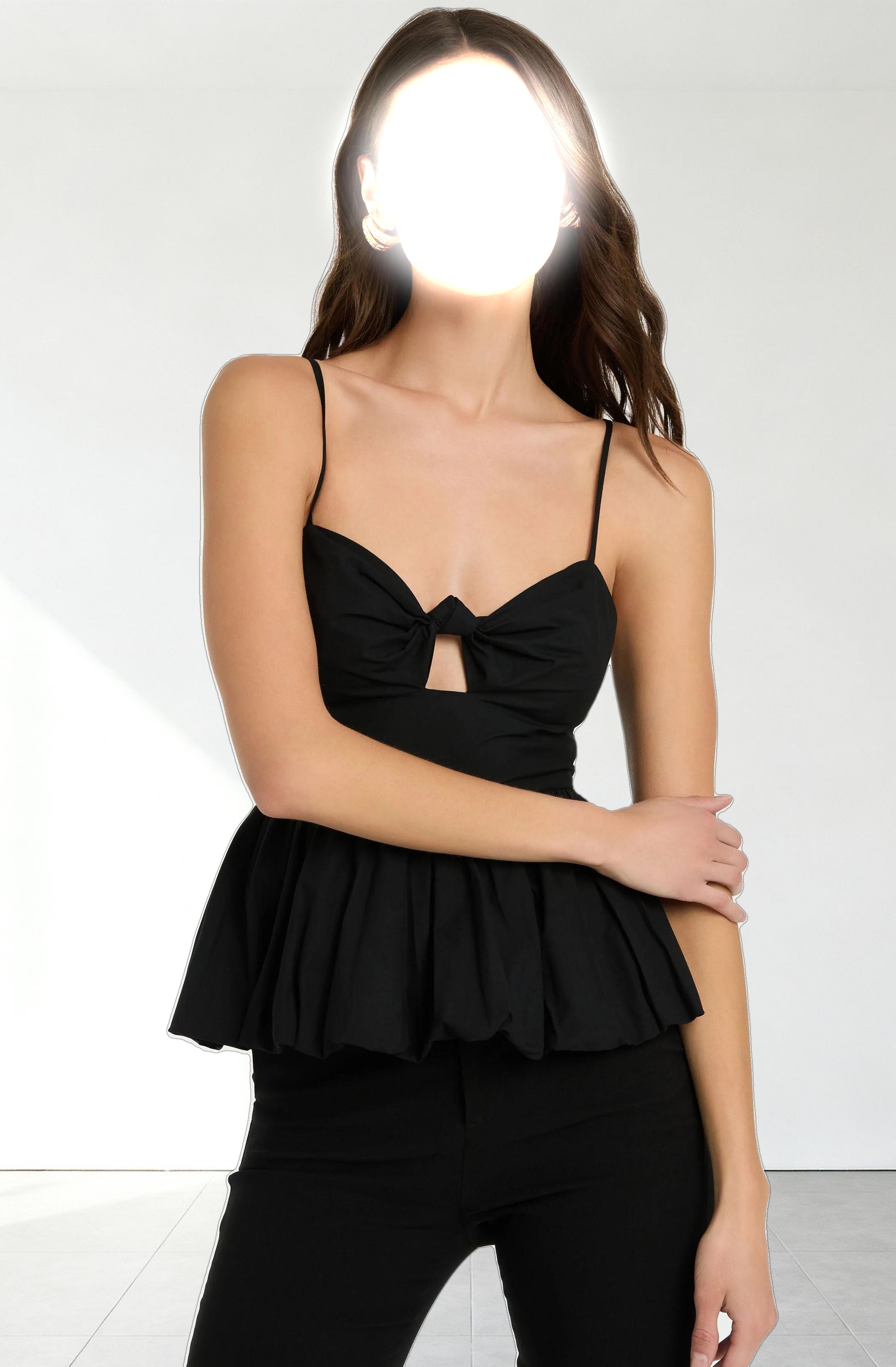 Cutout Bubble Hem Peplum Top