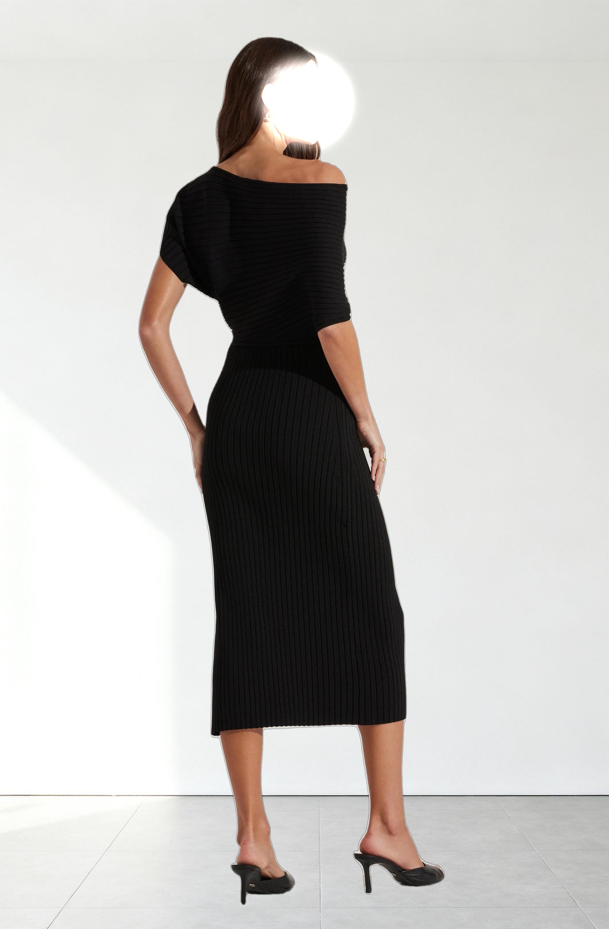 Off Shoulder Ribbed Sweater Dress