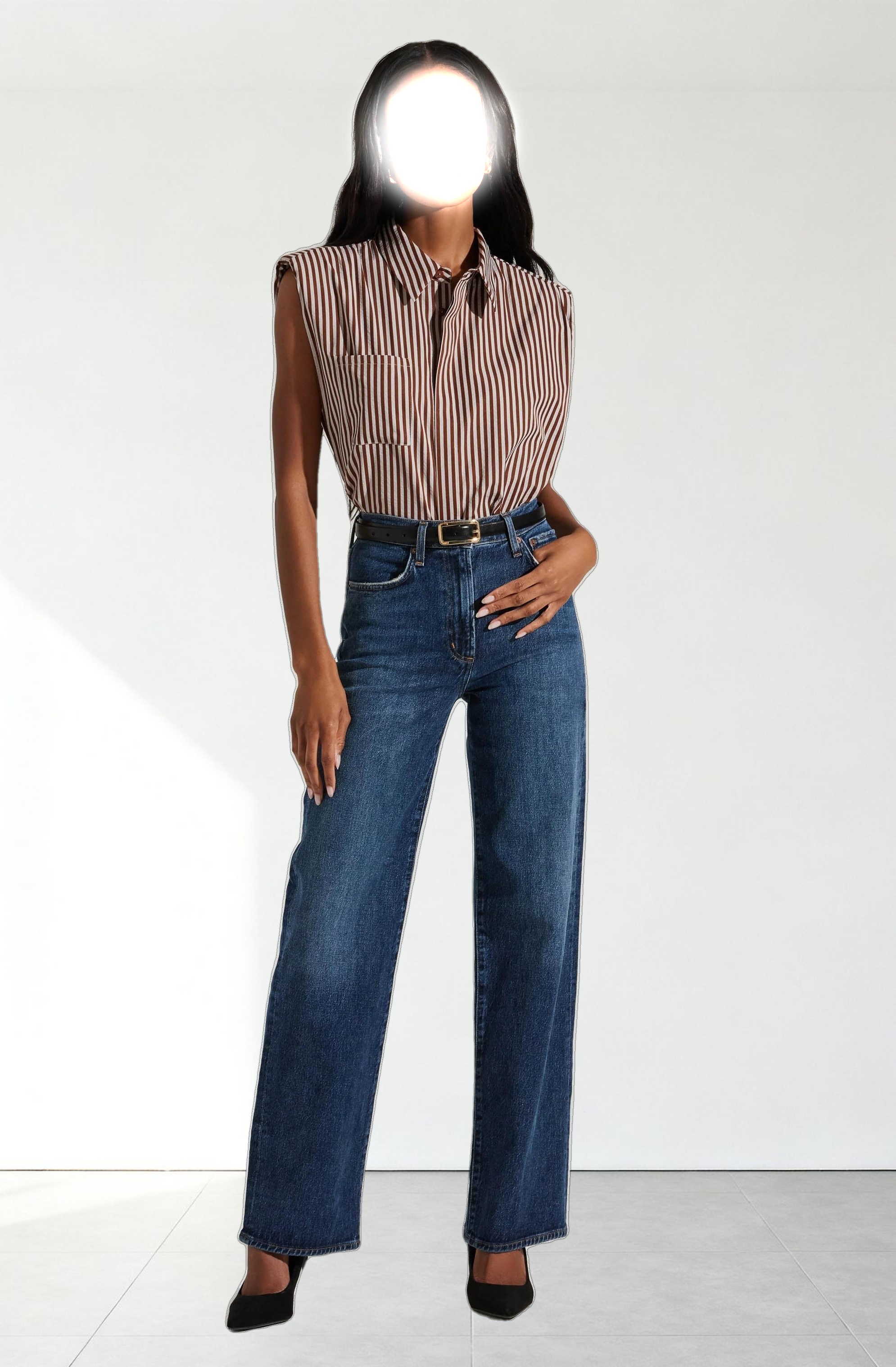 Elswyth Padded Shoulder Button-Up Top