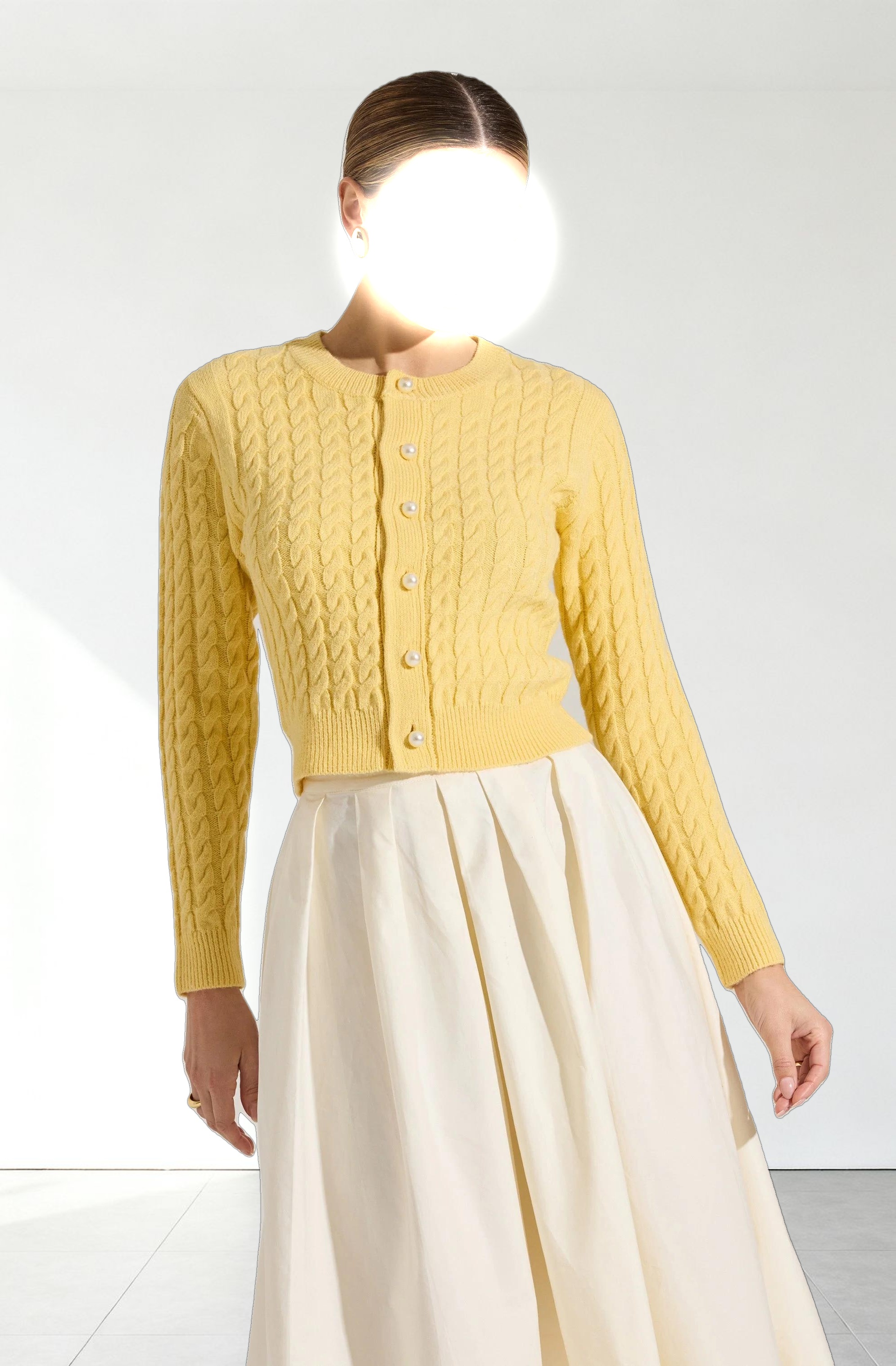 Pearl Button Cable Knit Cardigan