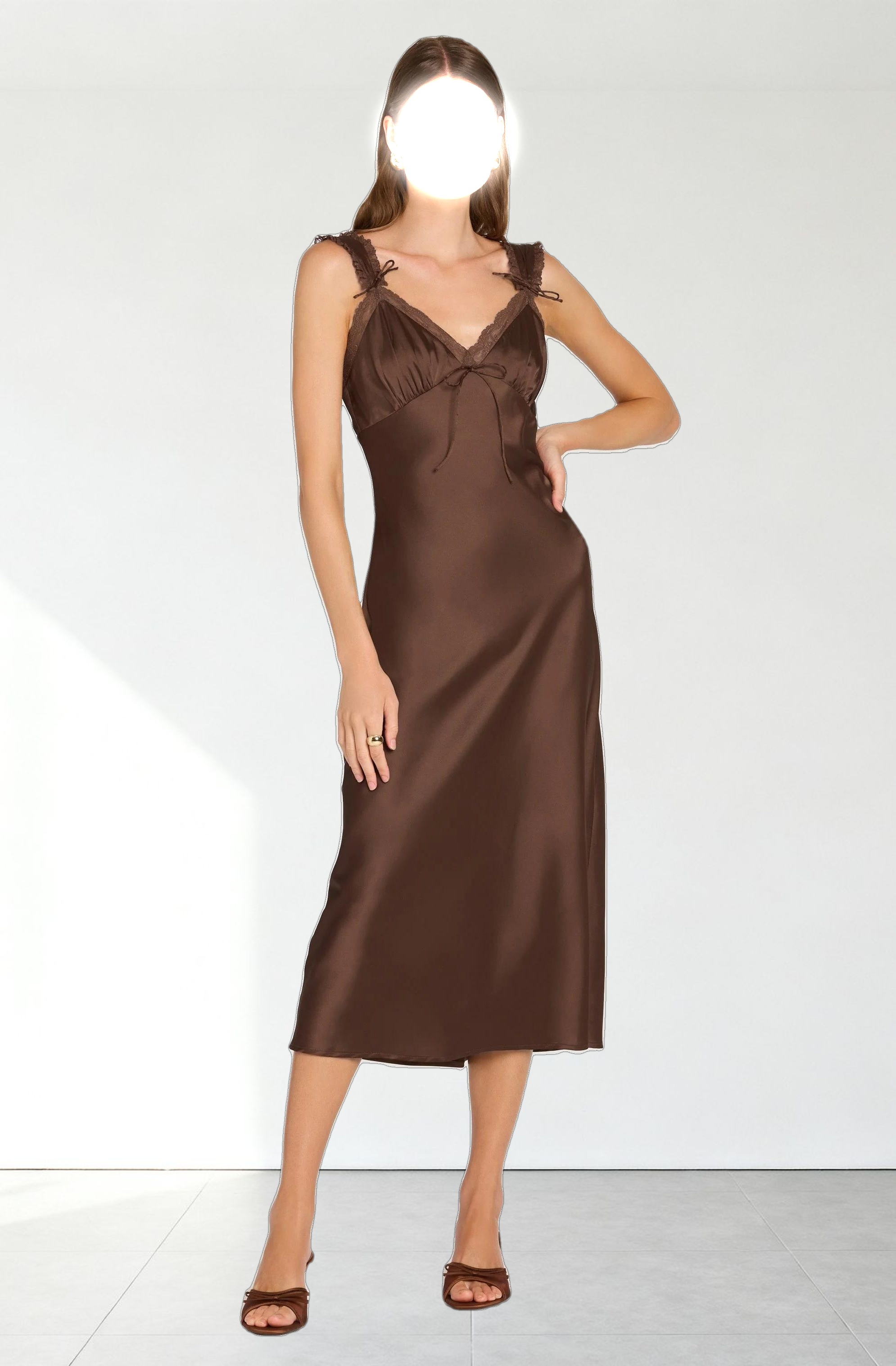 Lace Trim Satin Slip Dress