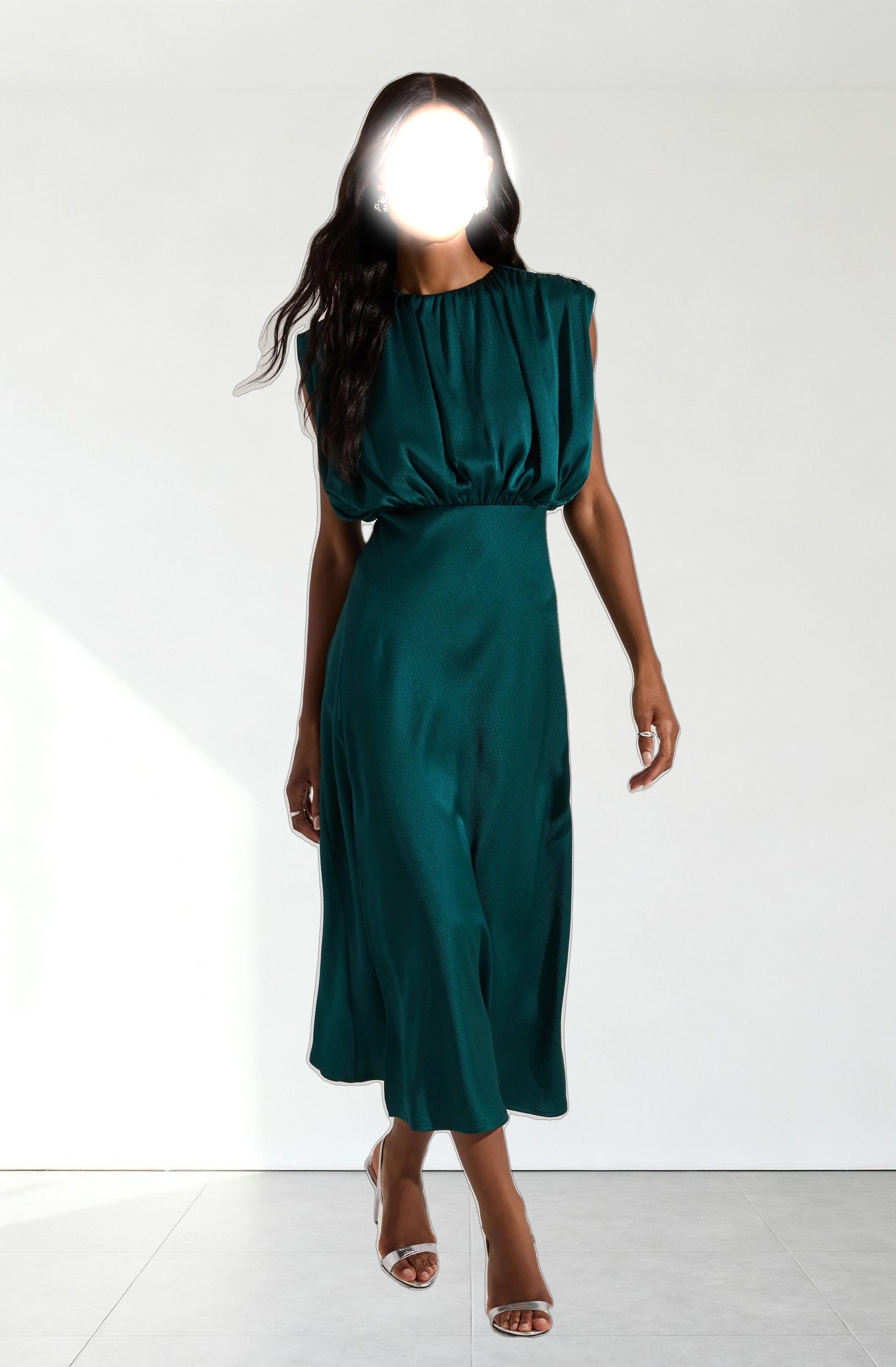Blouson Satin Midi Dress