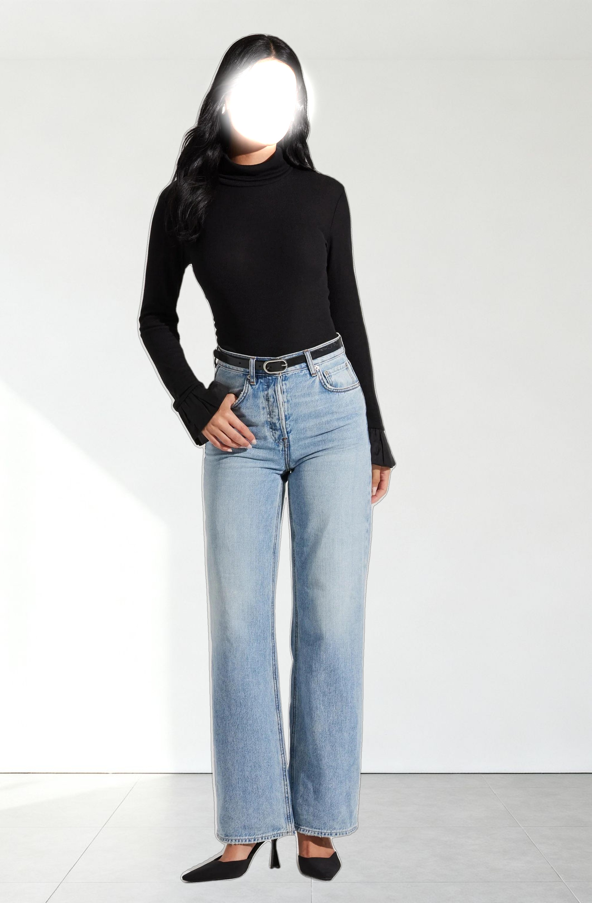 Flare Sleeve Ribbed Turtleneck