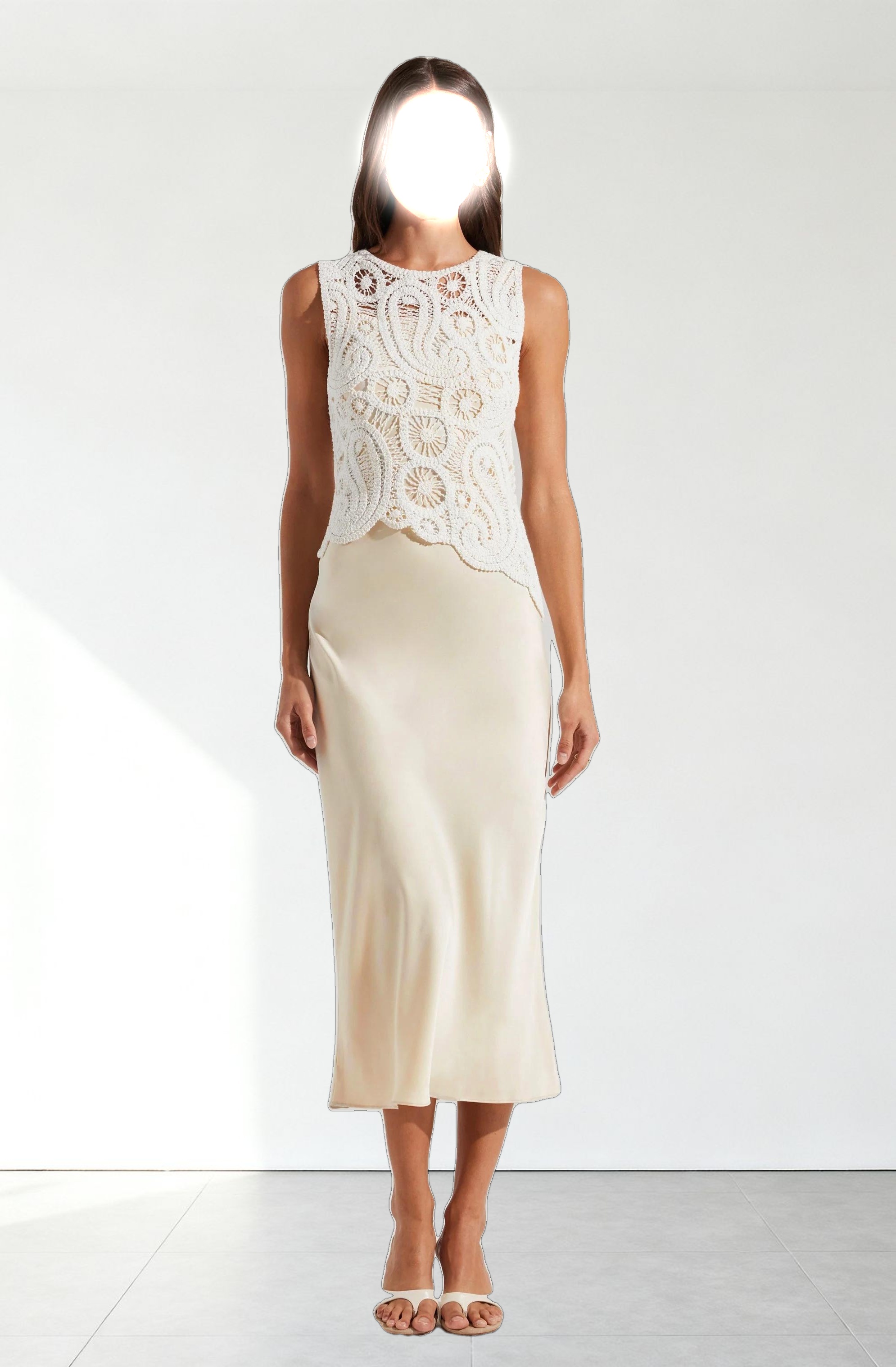 Martina Crochet-Layered Satin Dress