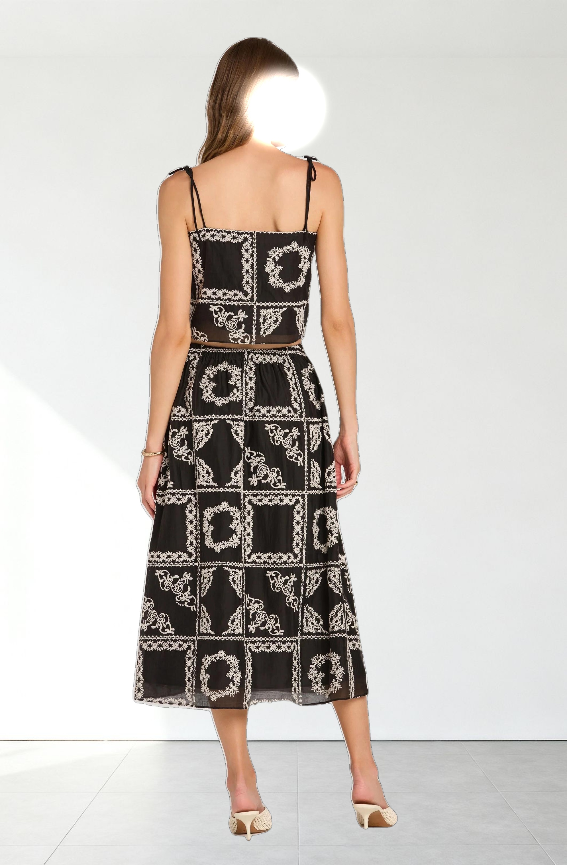 Tie-strap Embroidered Cutwork Top