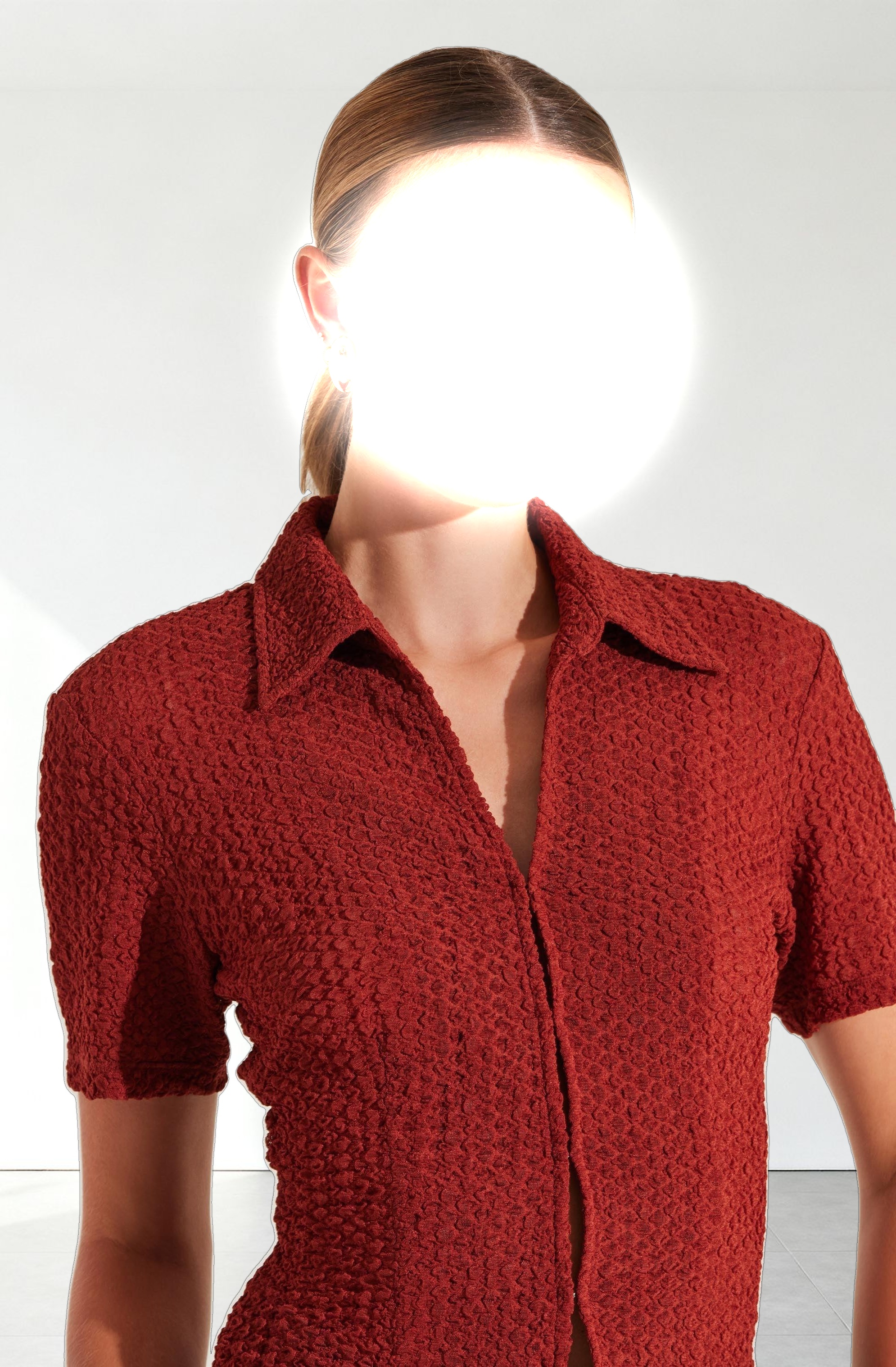 Textured Collared Hook-Closure Top