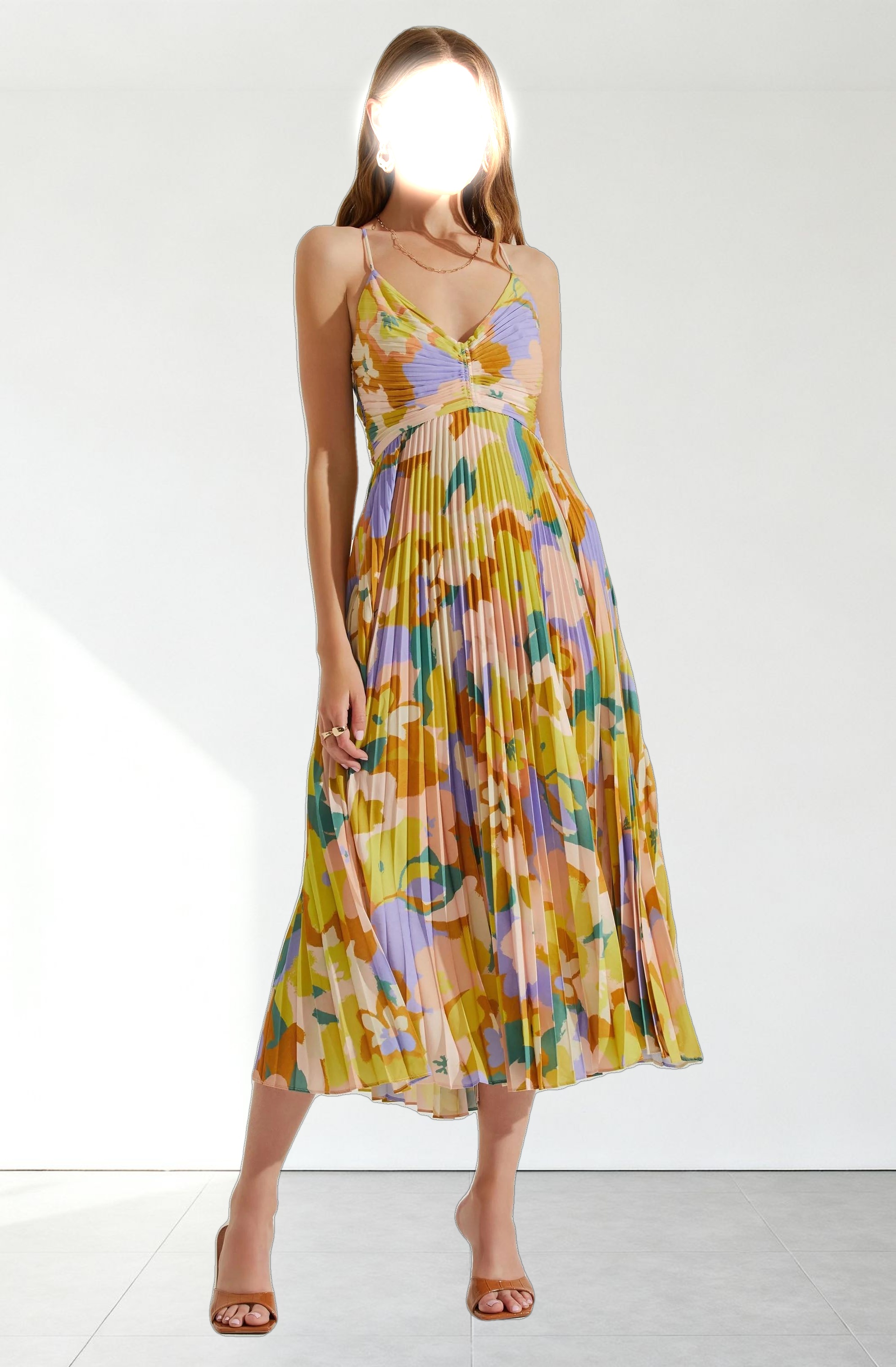 Blythe Floral Plisse Midi Dress