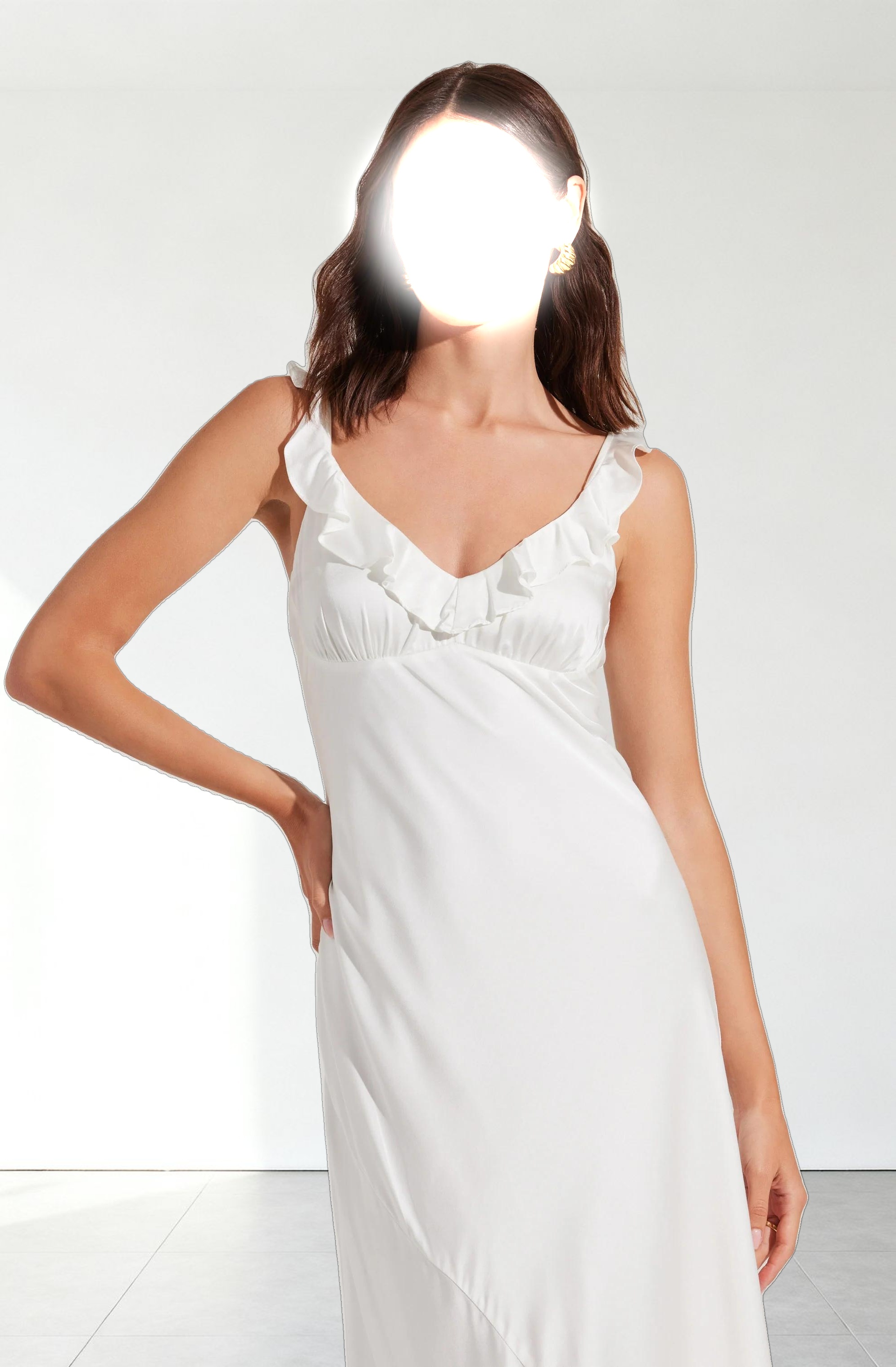 Zoie Satin Ruffle Midi Dress