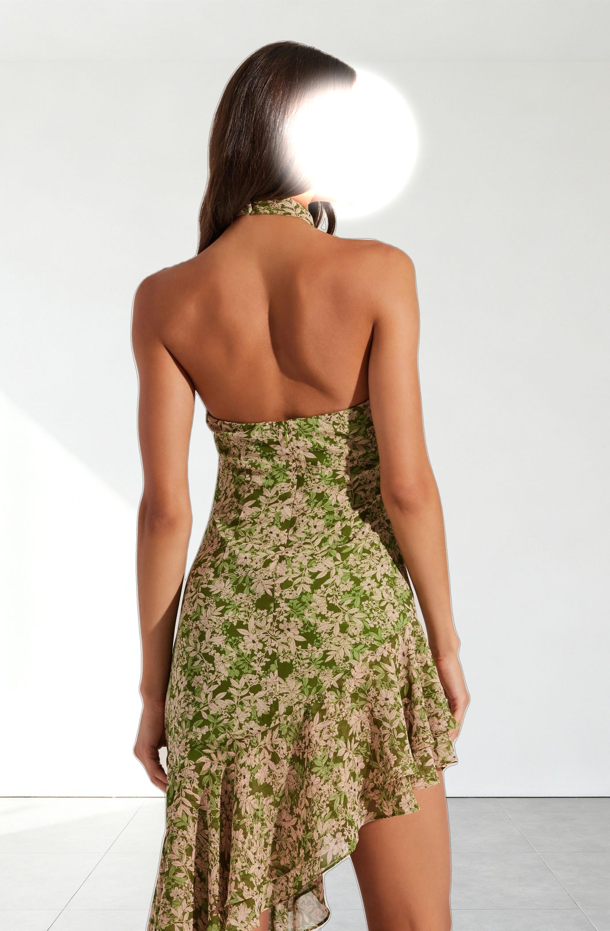 Asymmetrical Ruffle Hem Halter Dress