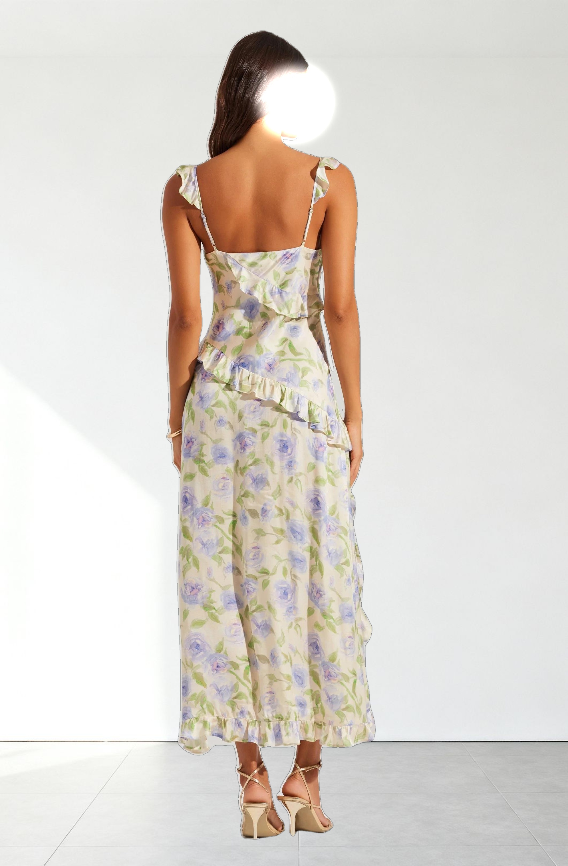 Rosalina Satin Ruffle Midi Dress