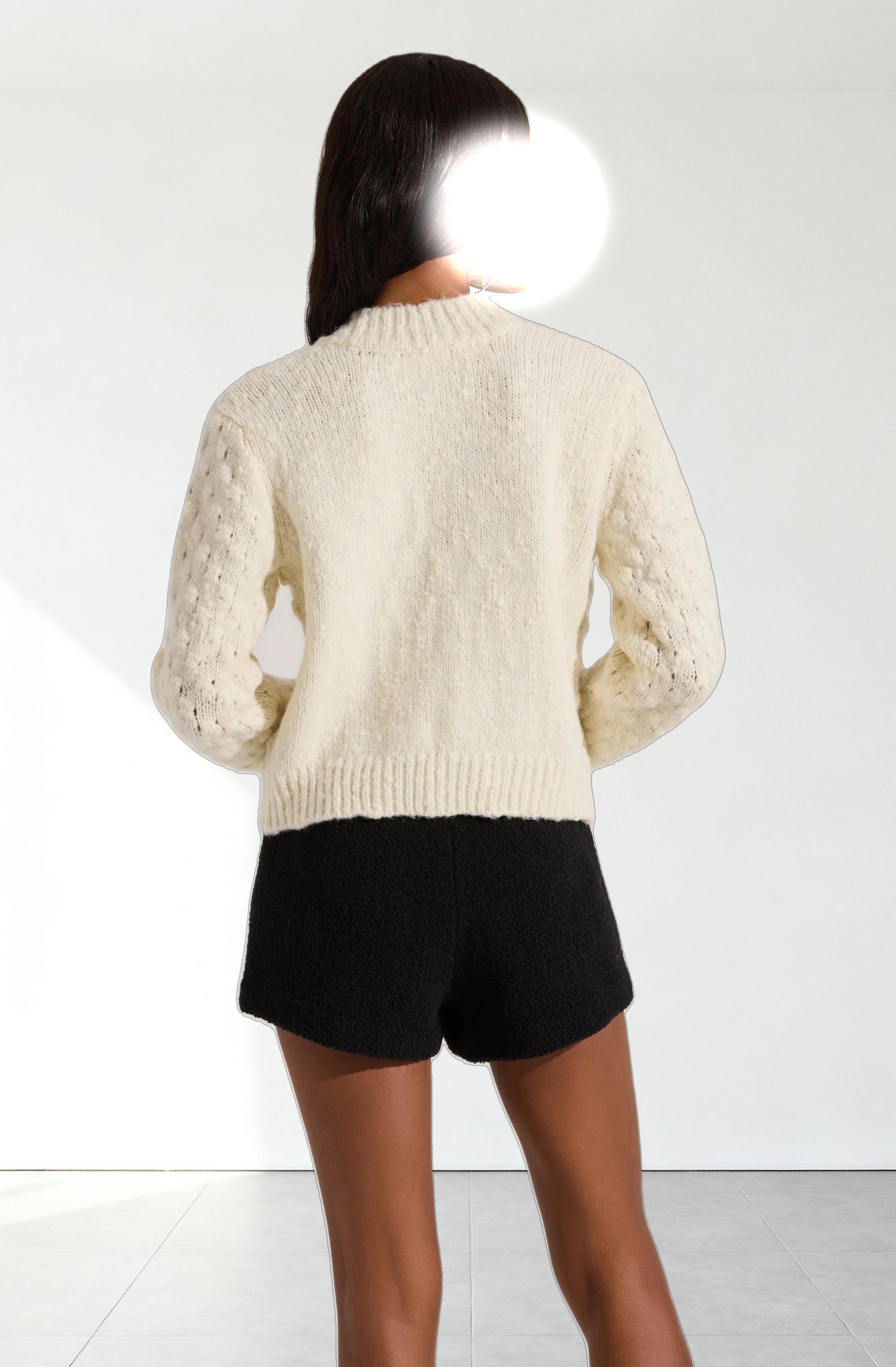 Contrasting Bow Tie Textured Cardigan