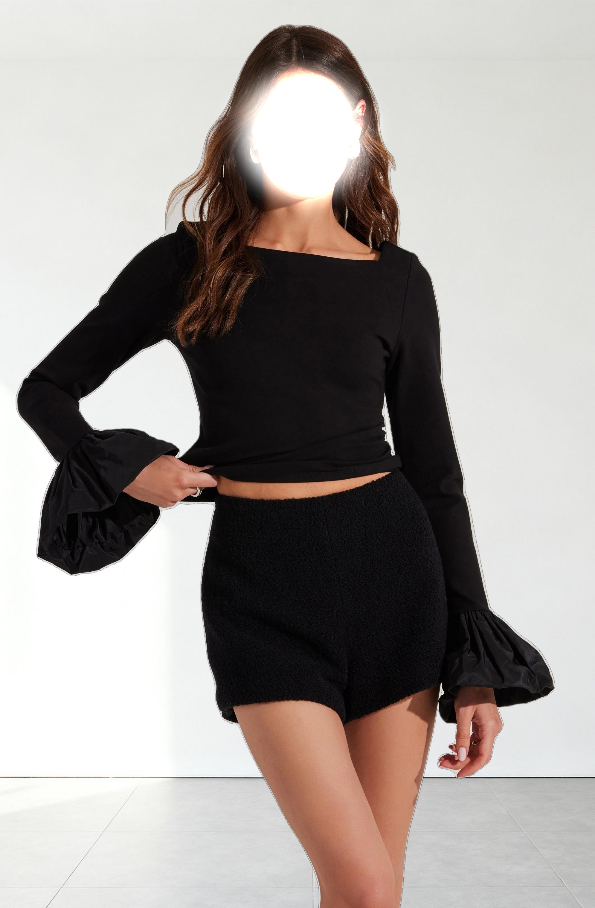 Genessy Contrast Flounce Sleeve Top