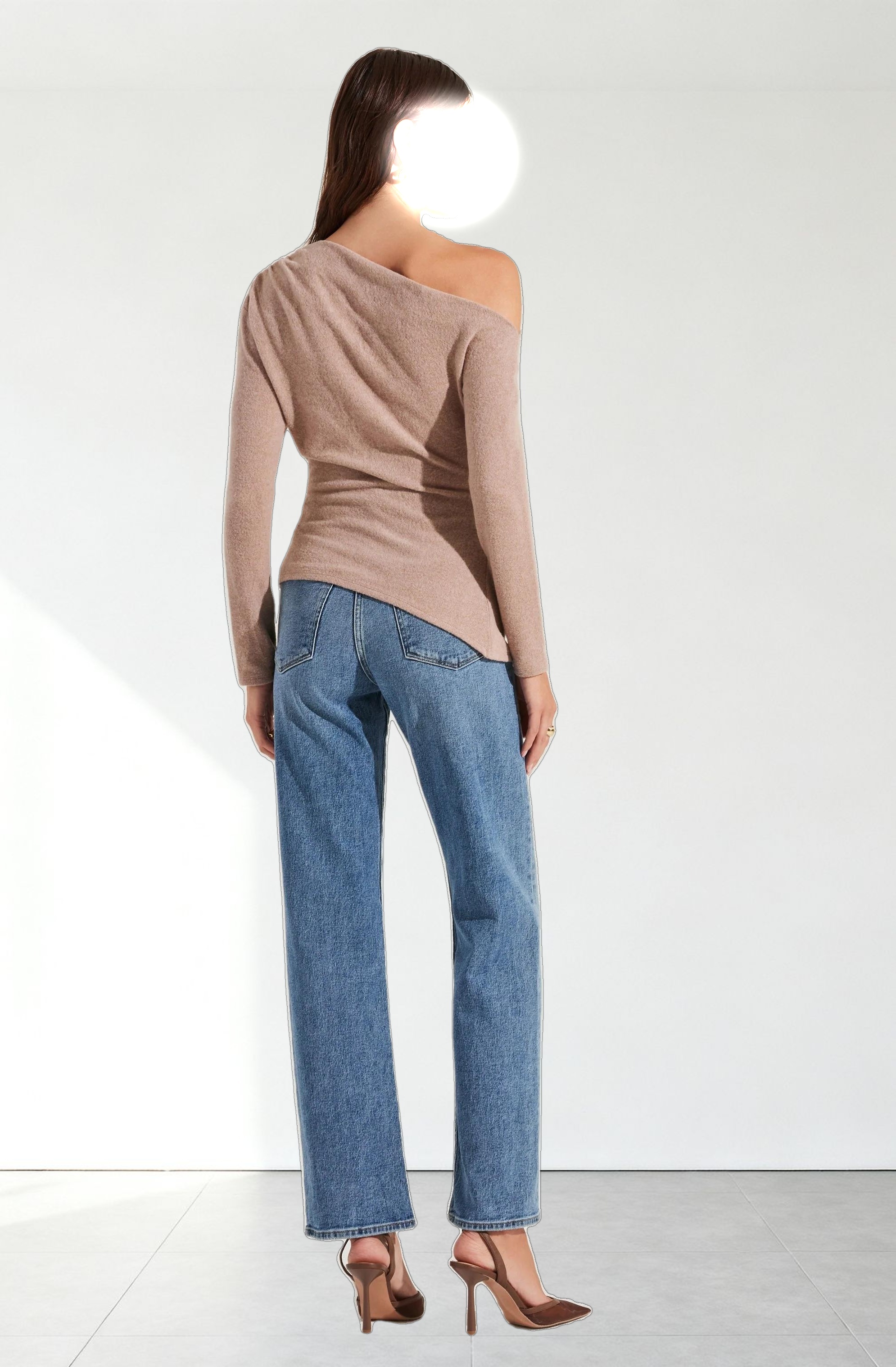 Asymmetrical Off Shoulder Tie Knit Top