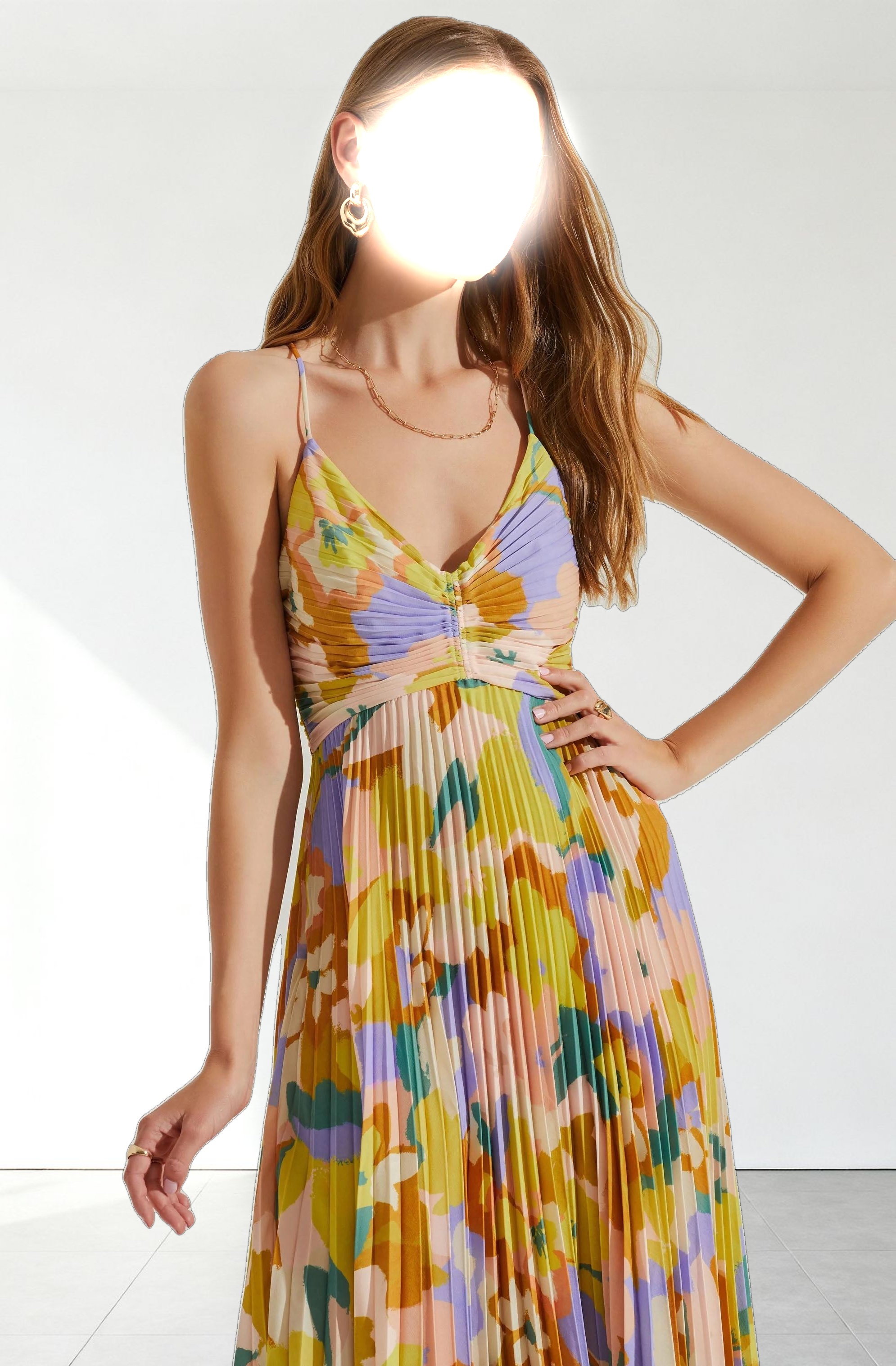 Blythe Floral Plisse Midi Dress