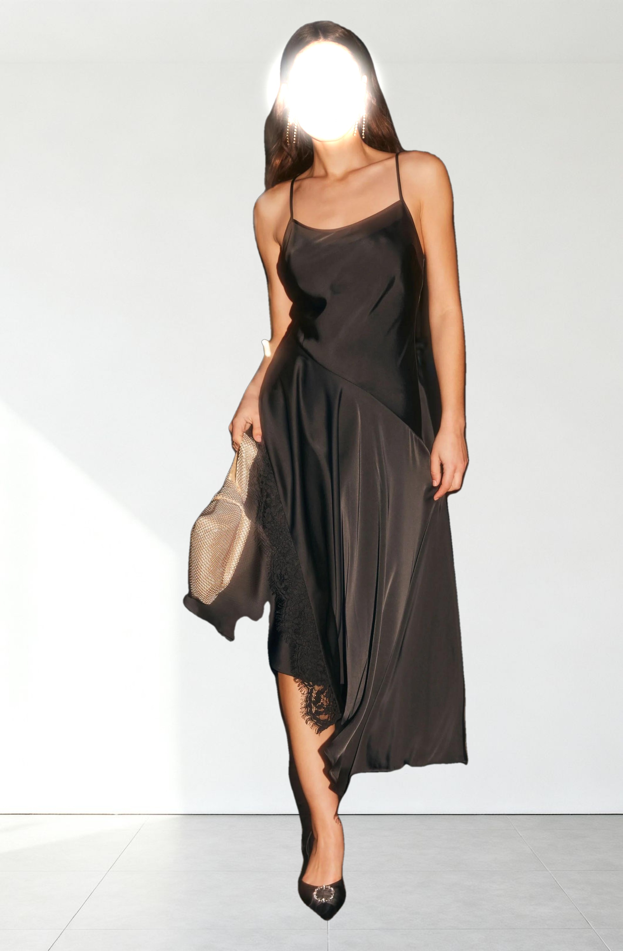 Ione Satin Lace Trim Dress