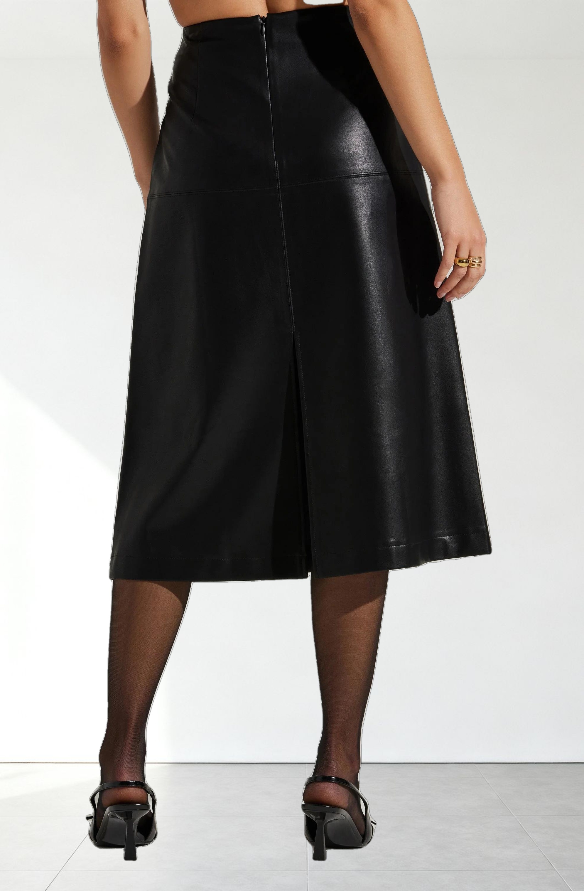 Yuria Faux Leather Midi Skirt