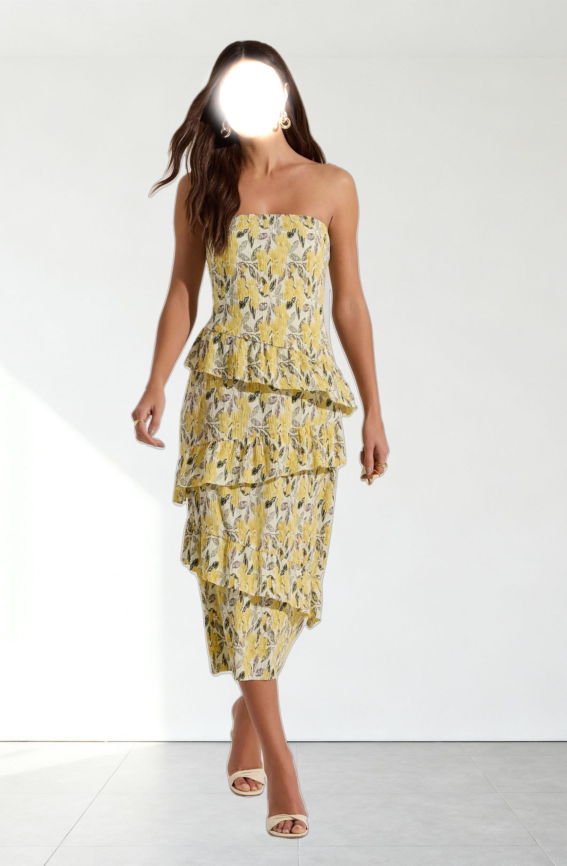 Asymmetrical Tiered Ruffle Midi Dress