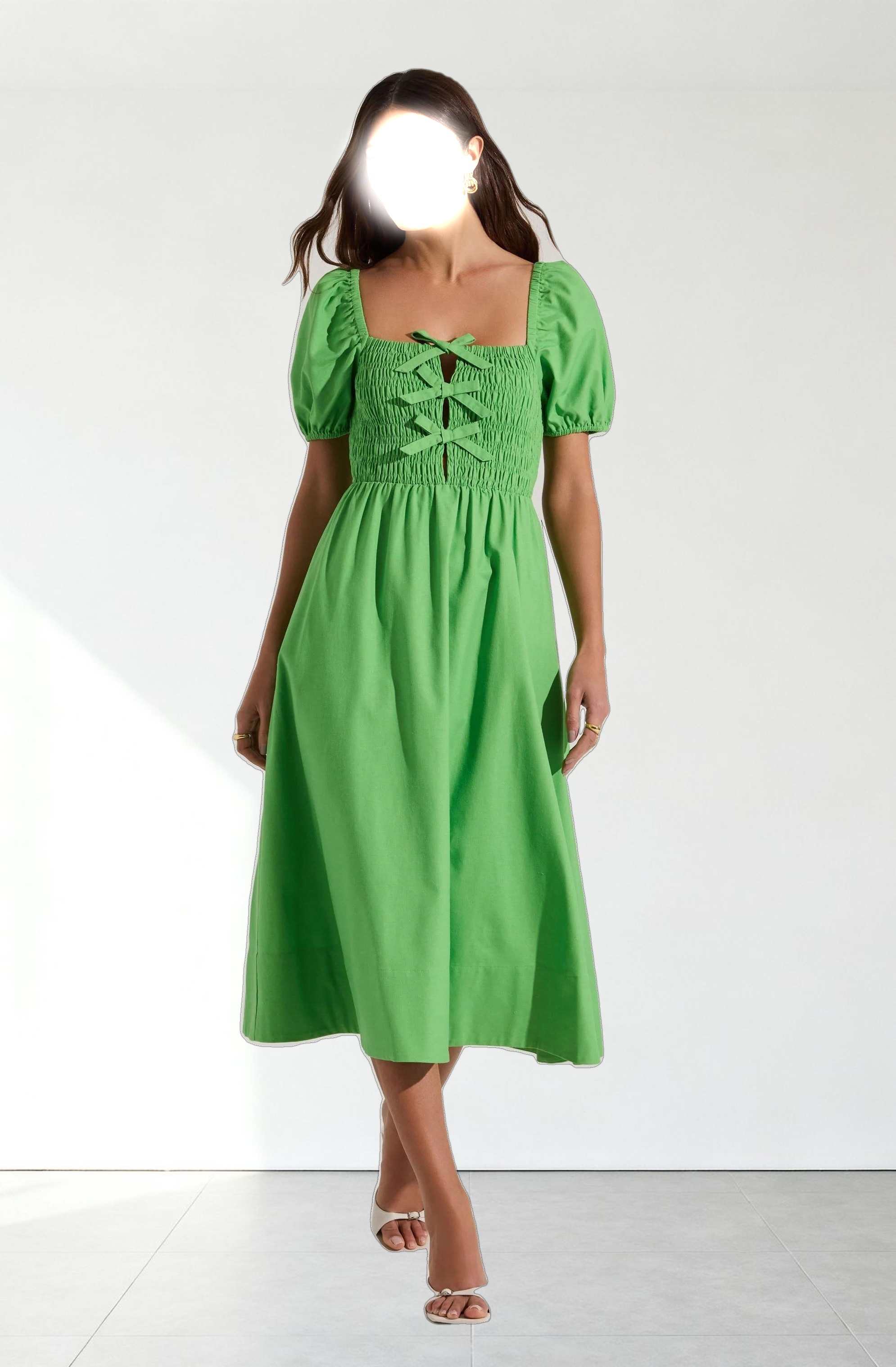 Smocked Bow Midi Dress