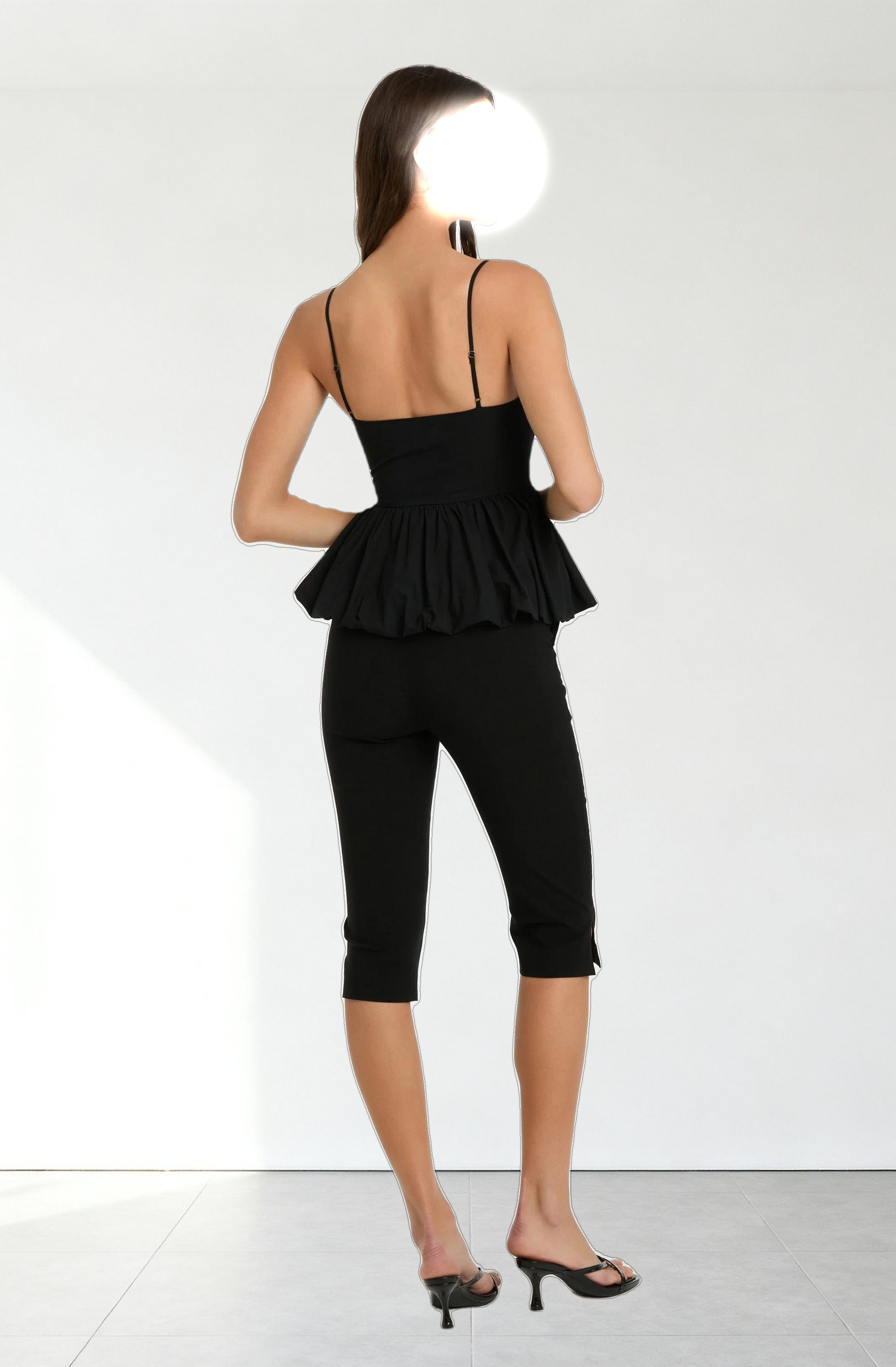 Cutout Bubble Hem Peplum Top
