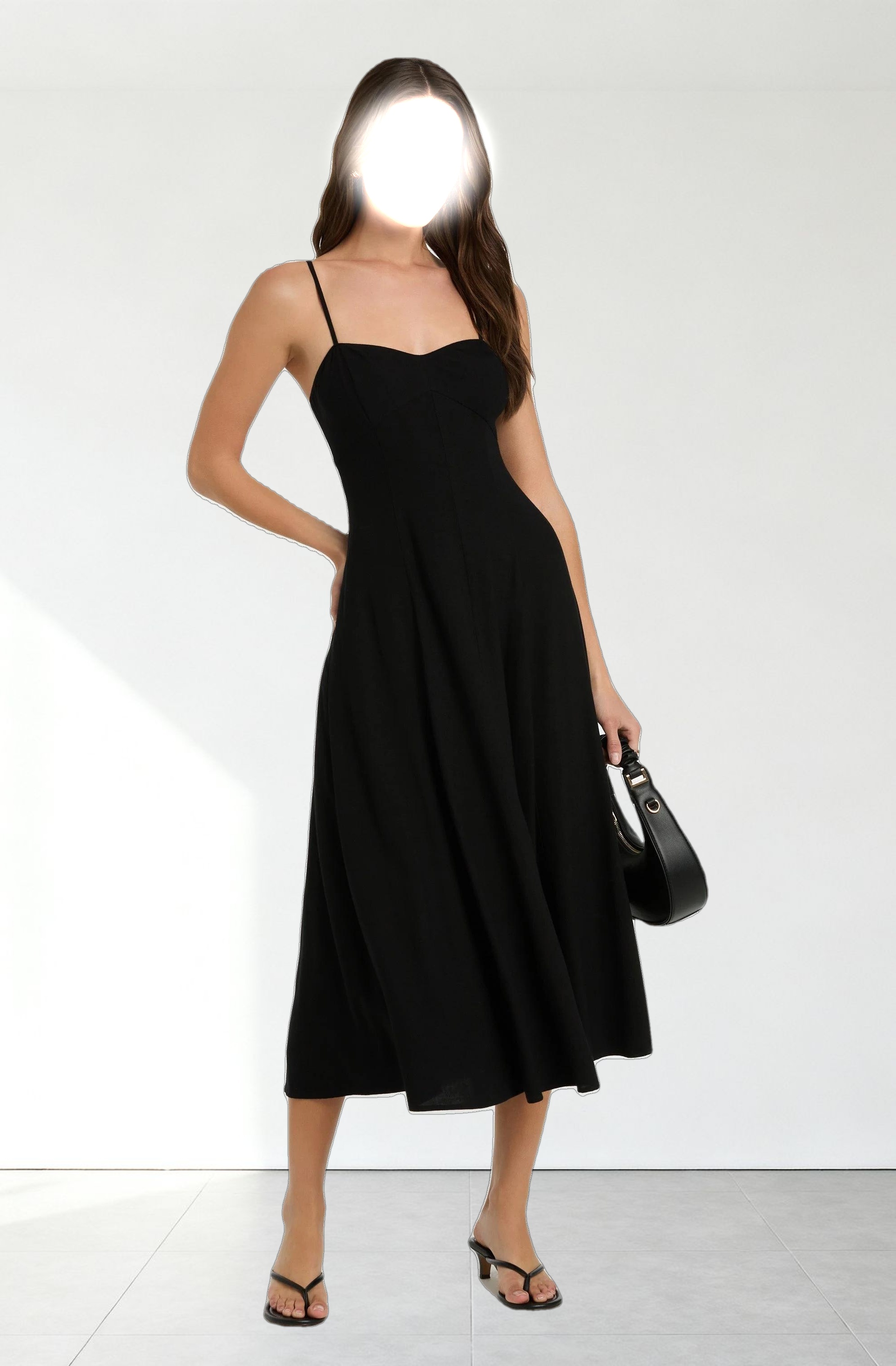 Linen-Blend A-Line Midi Dress