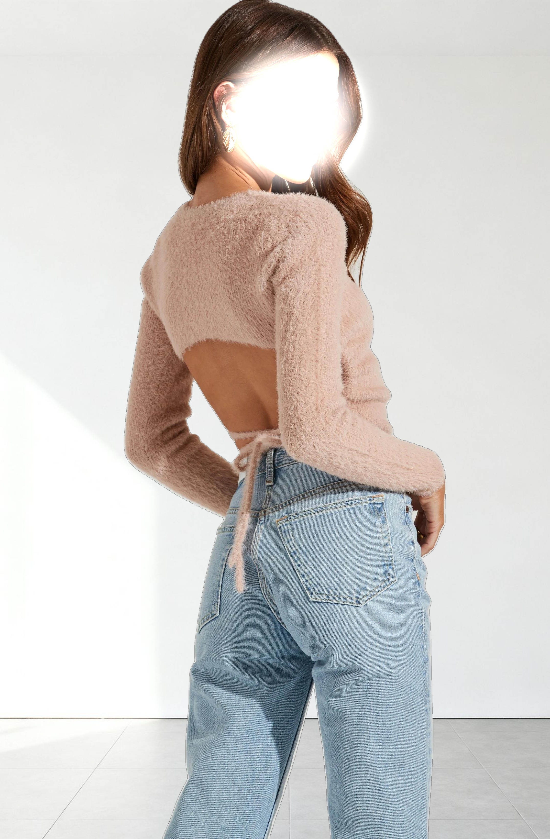 Back Cutout Tie Waist Sweater