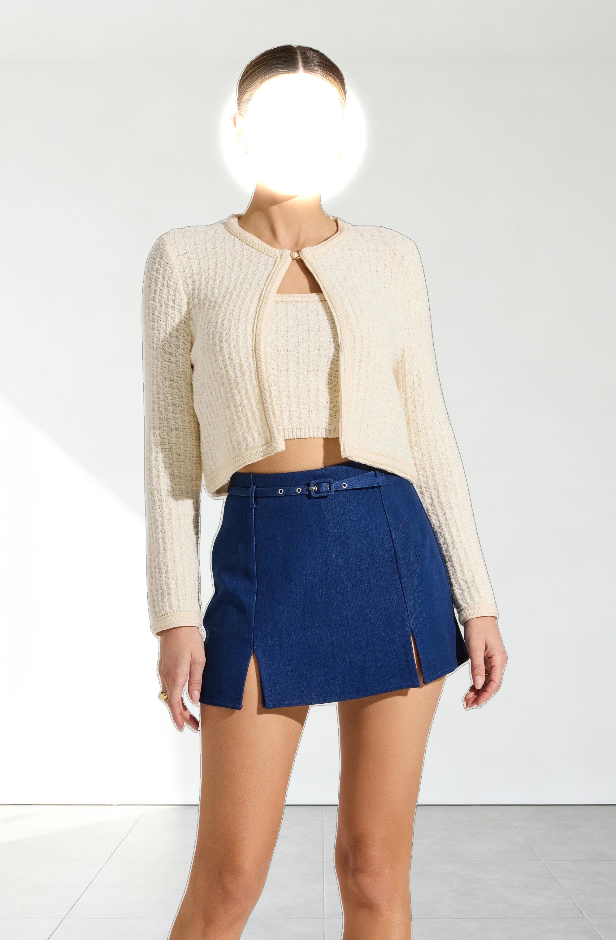 Belted Denim Mini Skort