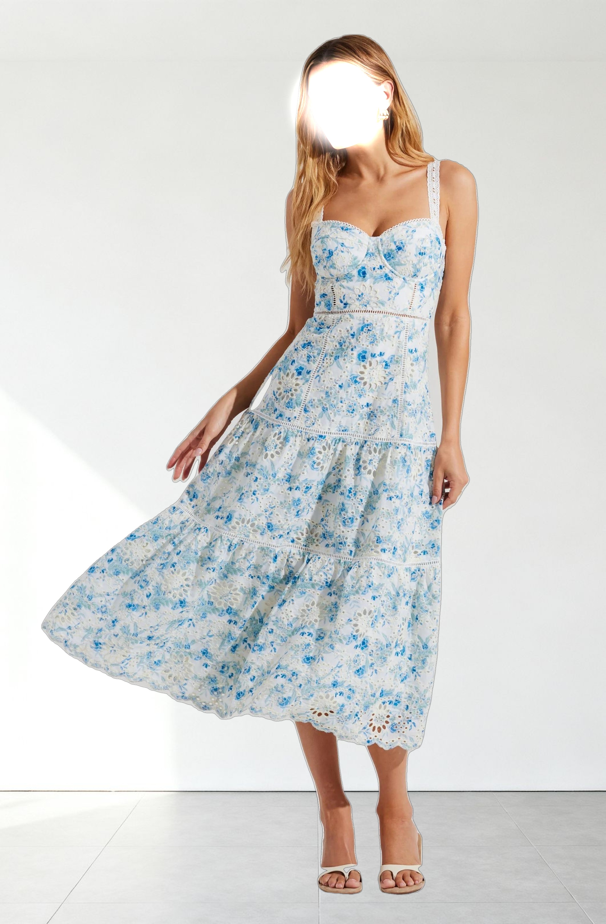 Pellagia Floral Eyelet Midi Dress