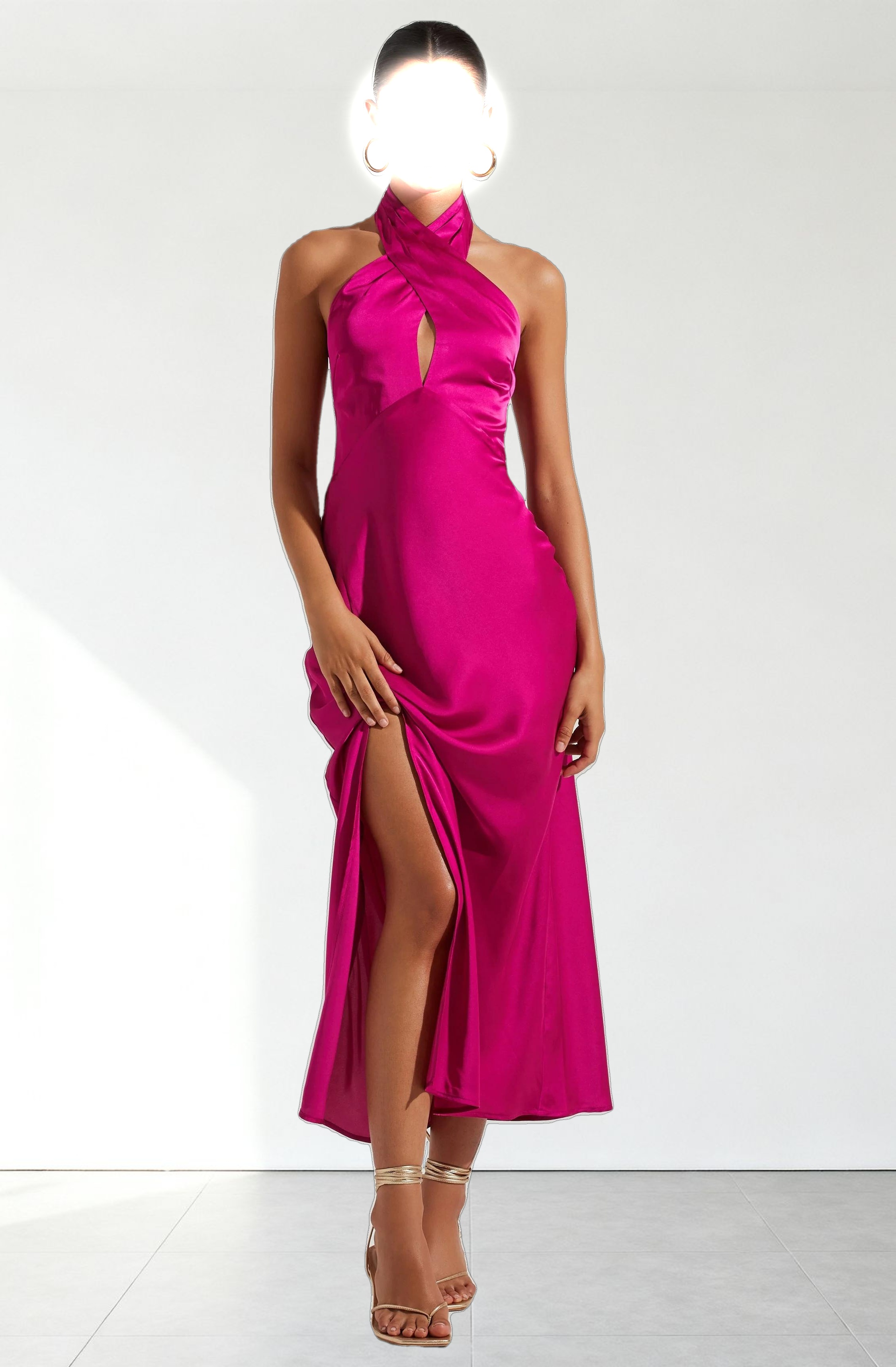 Marissa Satin Halter Neck Midi Dress