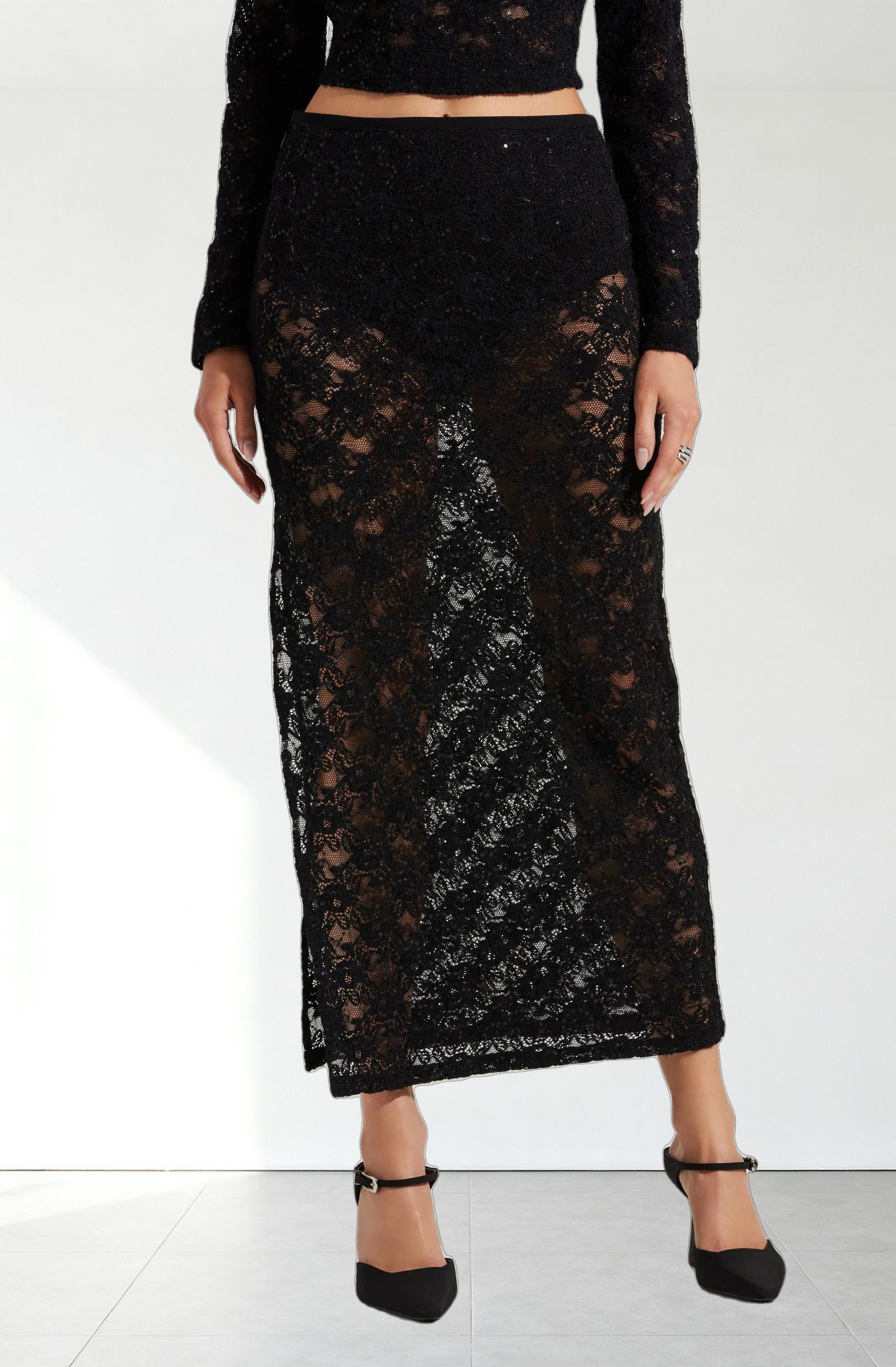 Roux Sequin Lace Maxi Skirt