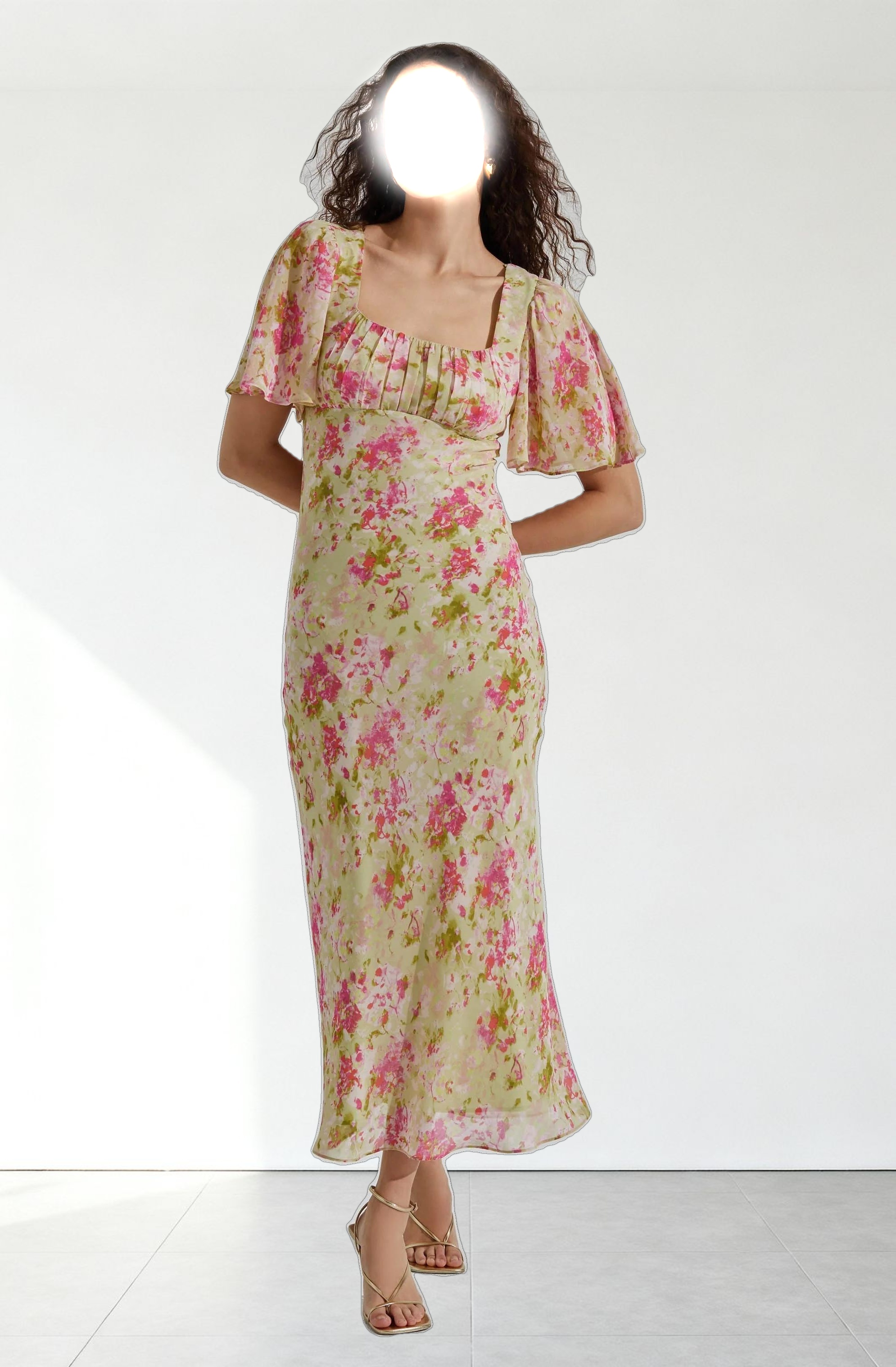 Tie Back Flutter Sleeve Midi Dress