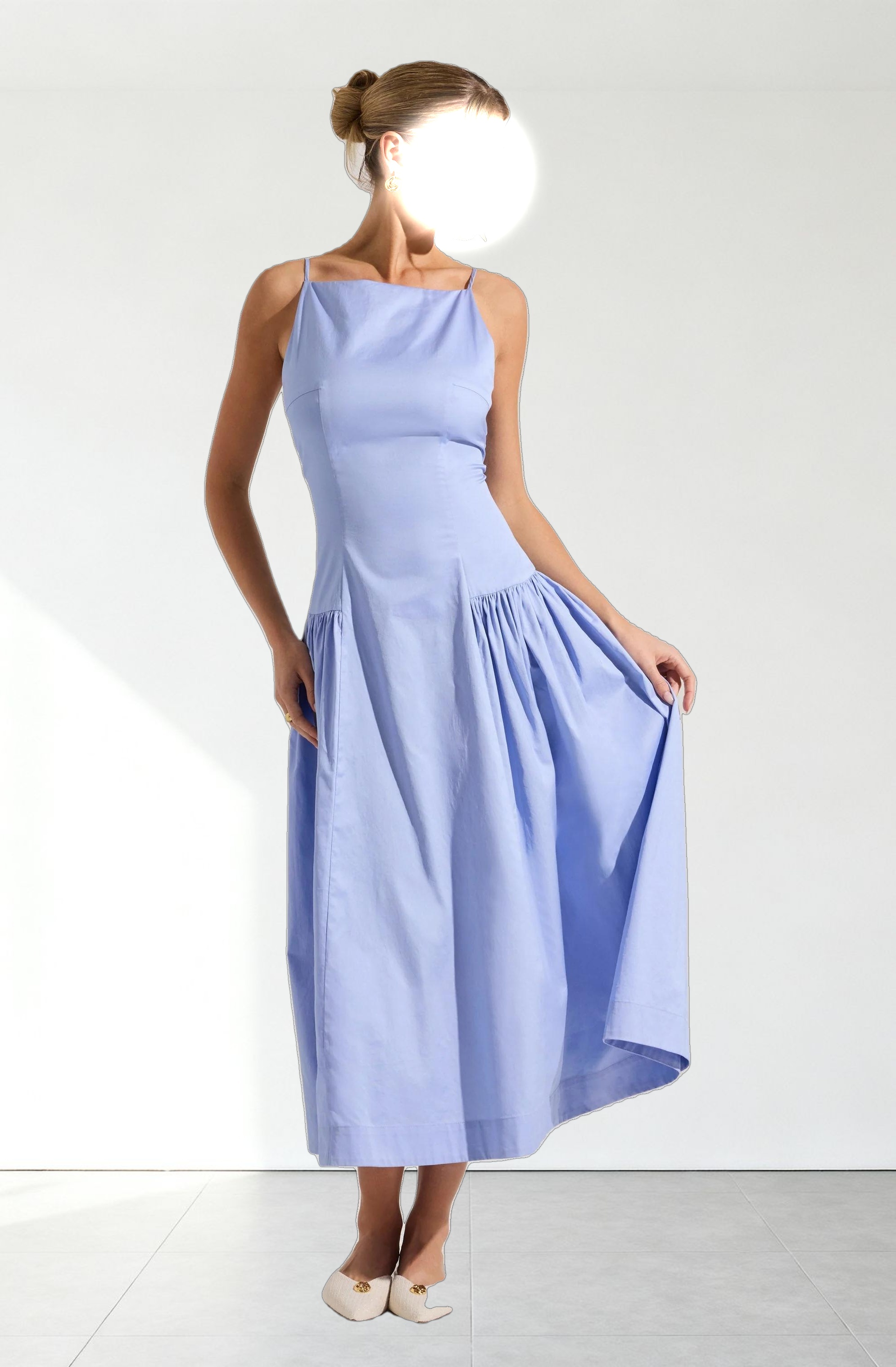 High Square Neck Midi Dress