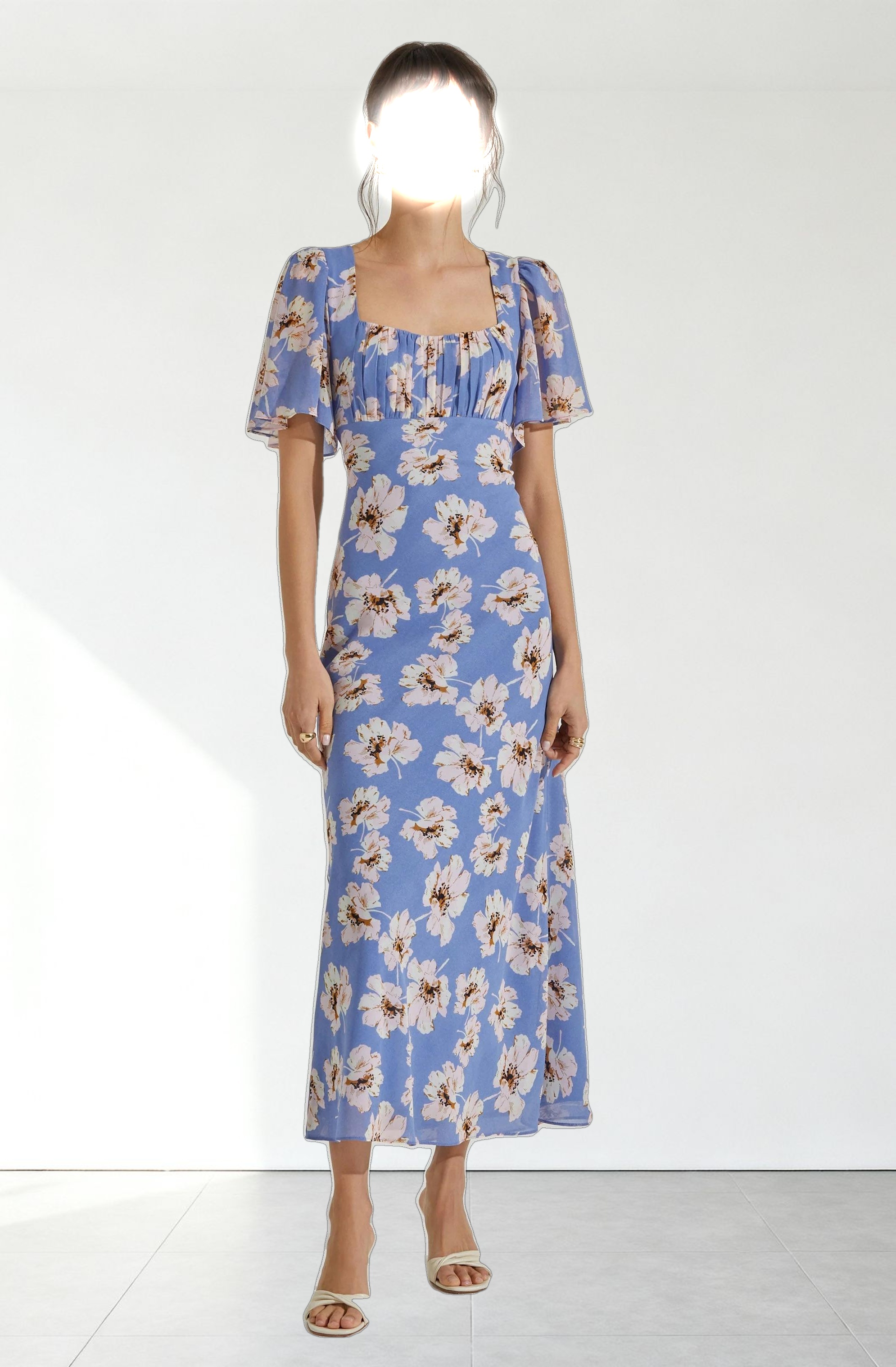 Tie Back Flutter Sleeve Midi Dress