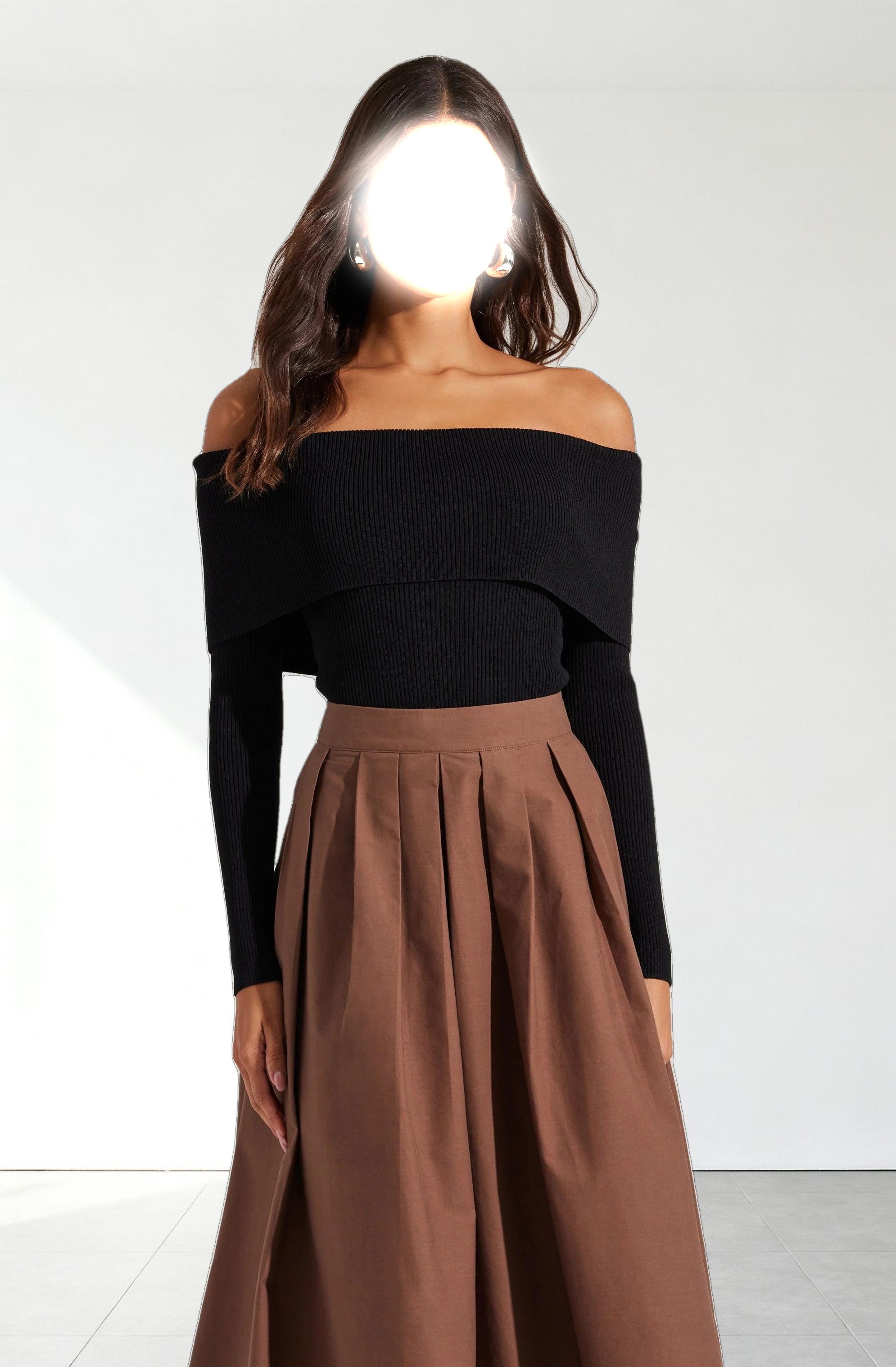 Foldover Ribbed Off Shoulder Sweater