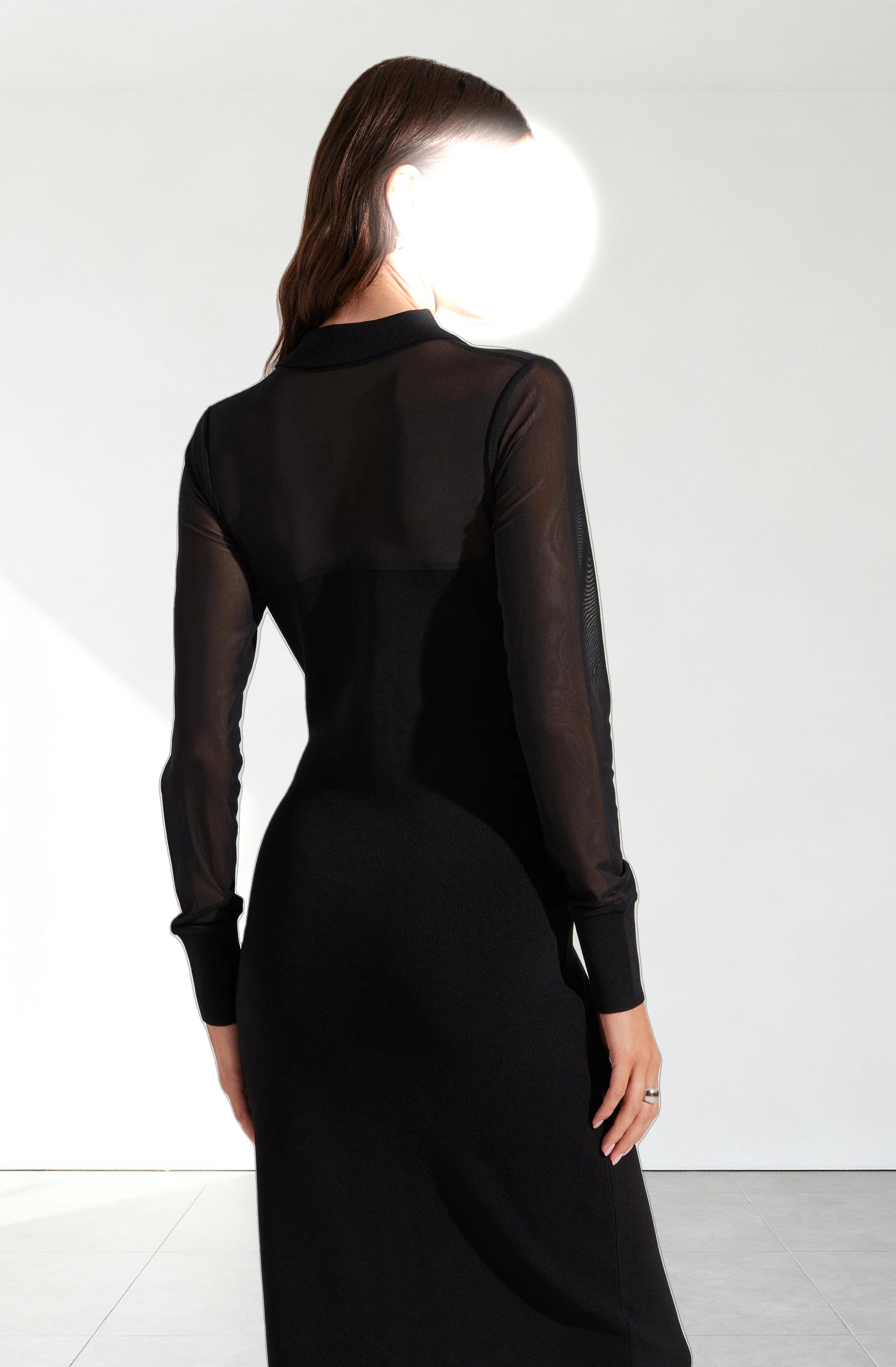 Contrast Mesh Collared Midi Dress